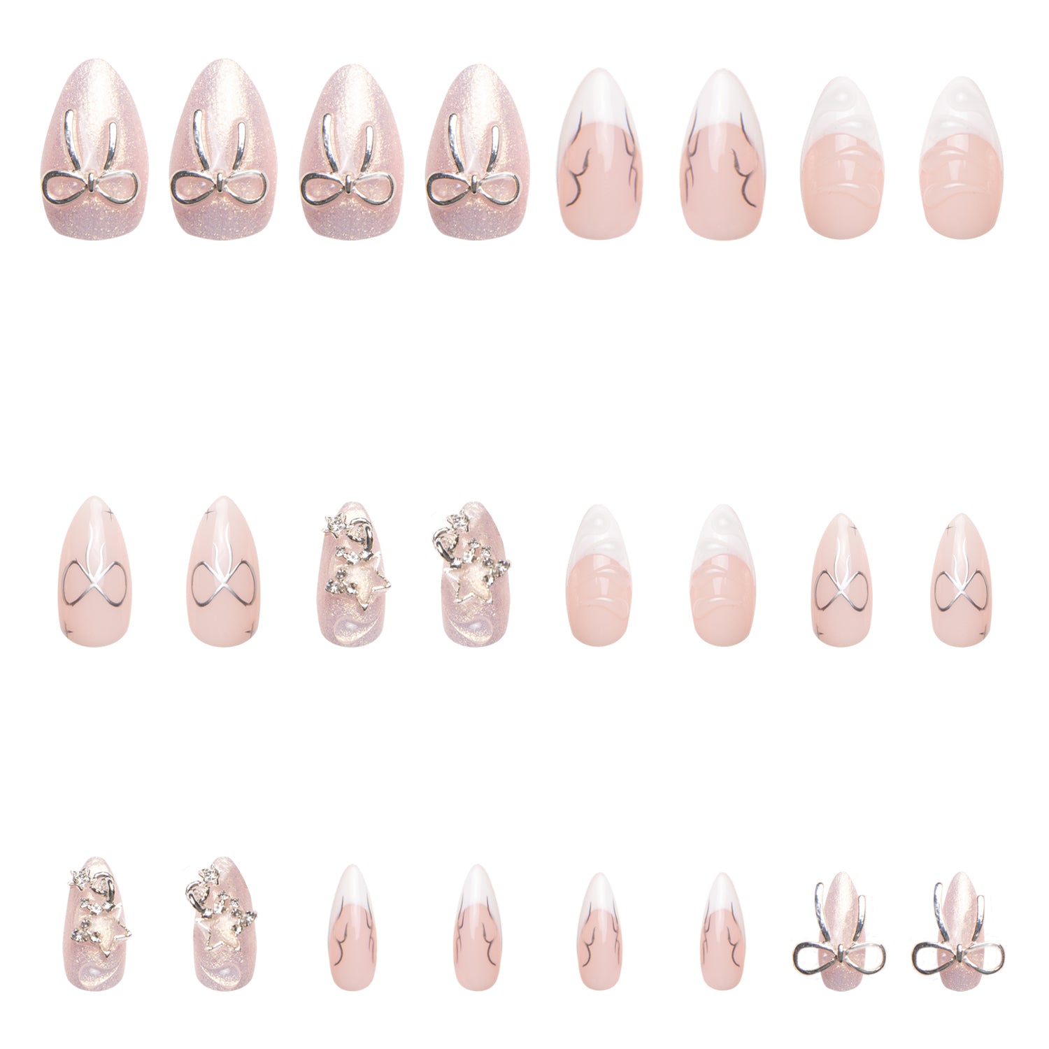 Dazzling Star French Tip Handmade Nails 24pcs H294