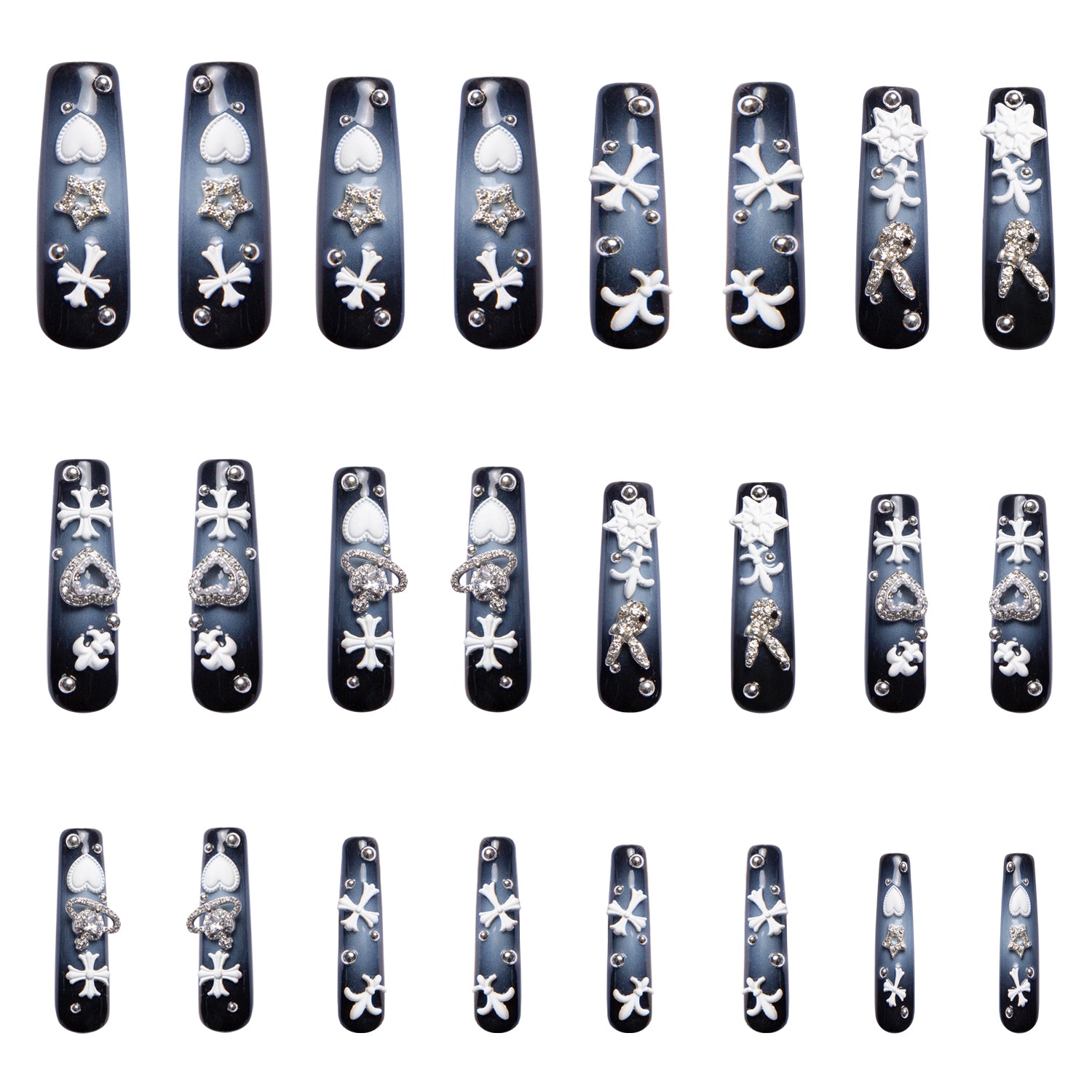 Grey Atomic Handmade Nails 24pcs H297