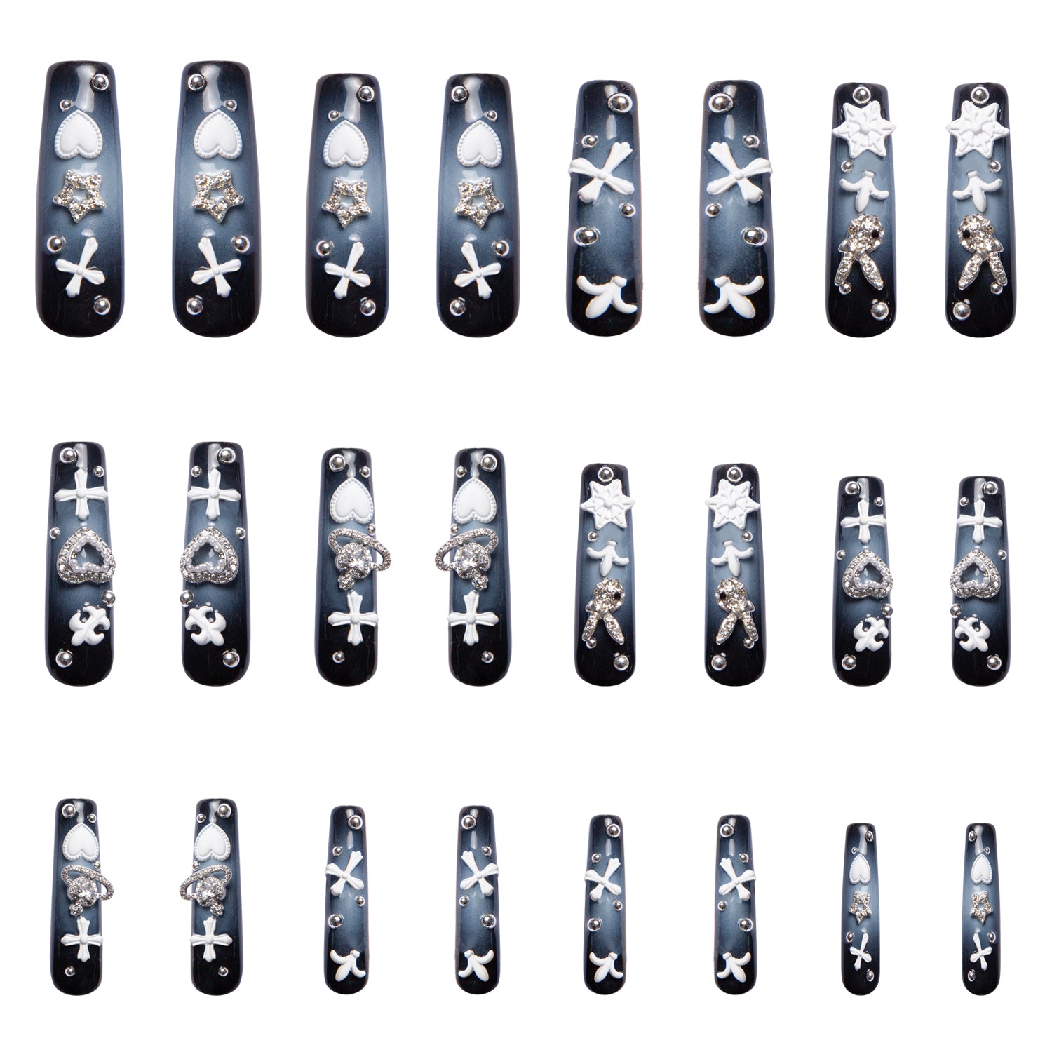 Grey Atomic Handmade Nails 24pcs H297