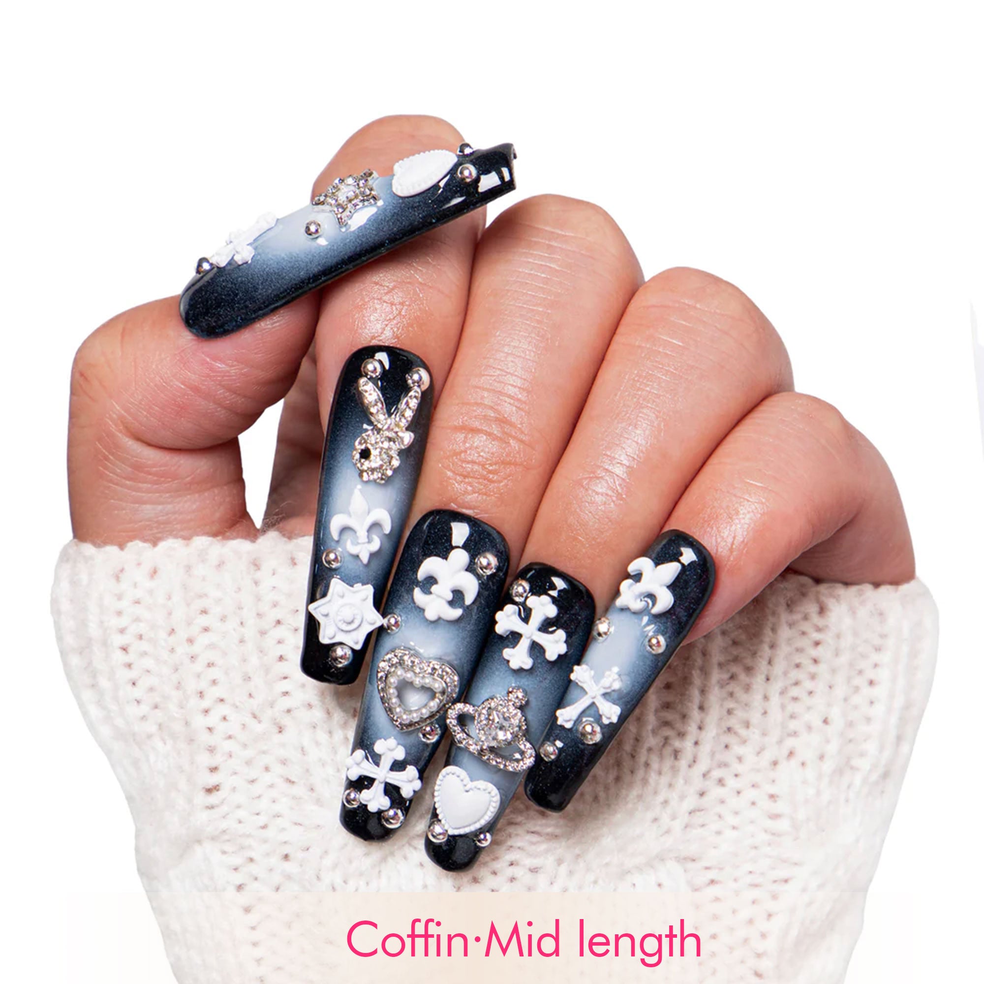 Grey Atomic Handmade Nails H297