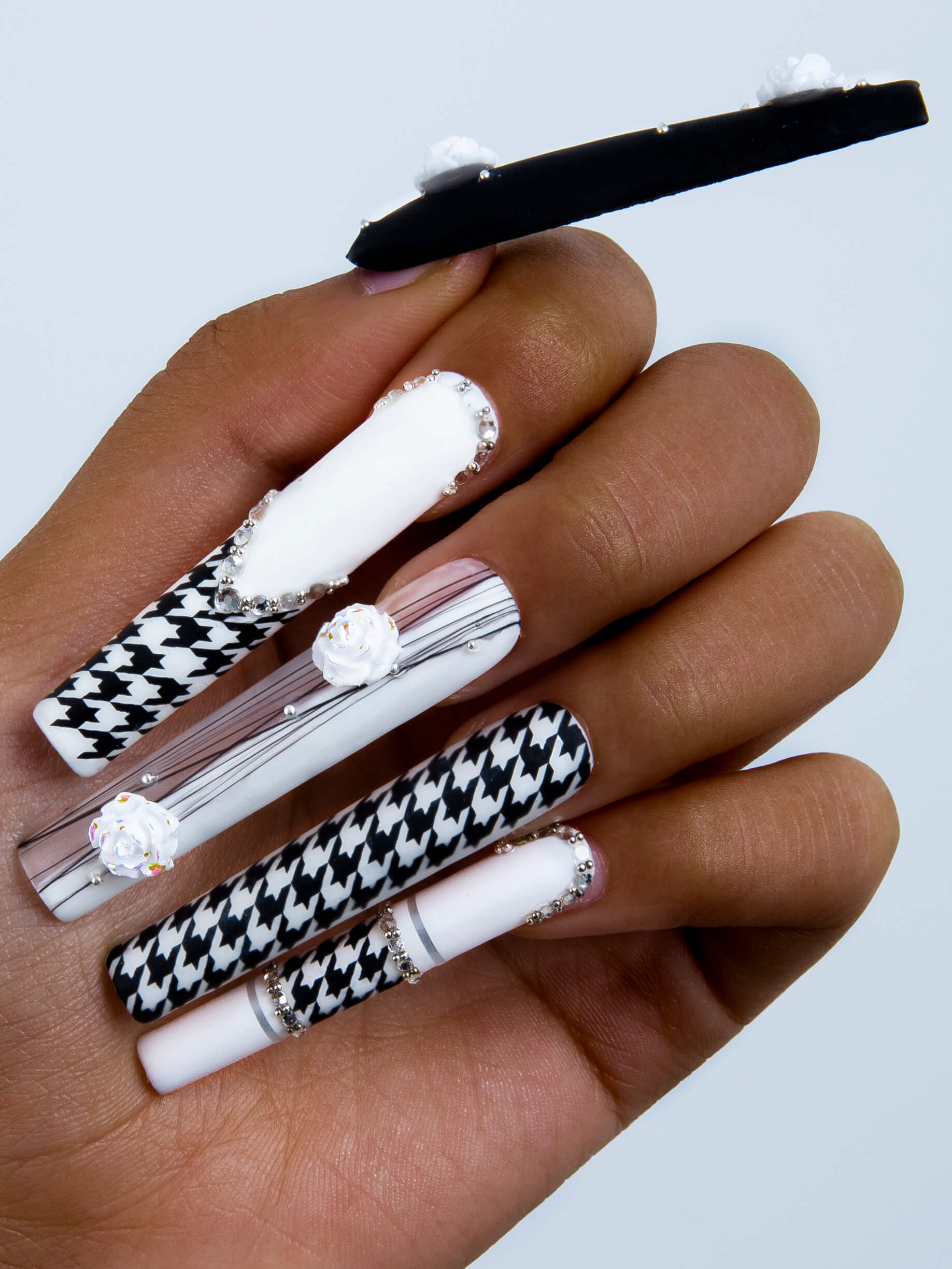 Houndstooth Handmade Nails 24pcs H30