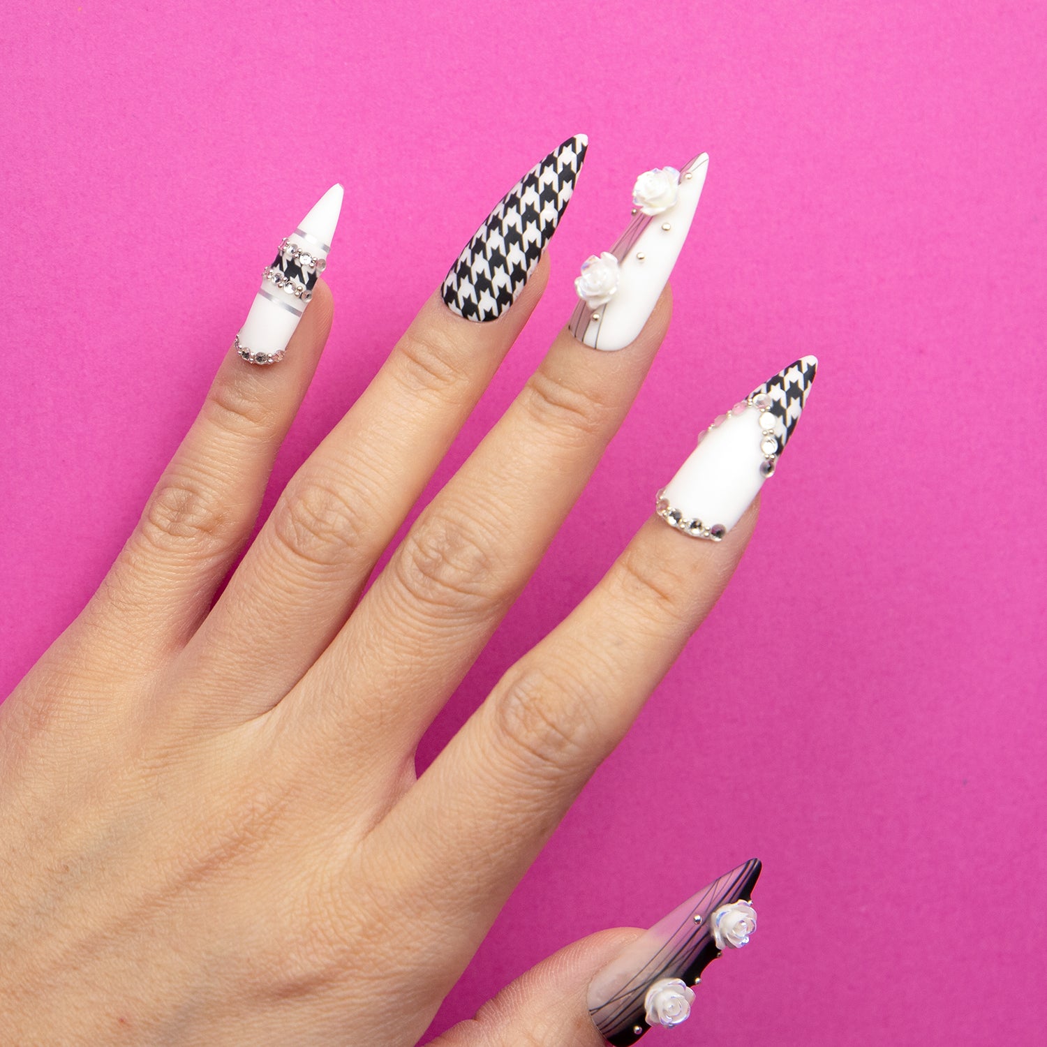 Houndstooth Handmade Nails 24pcs H30