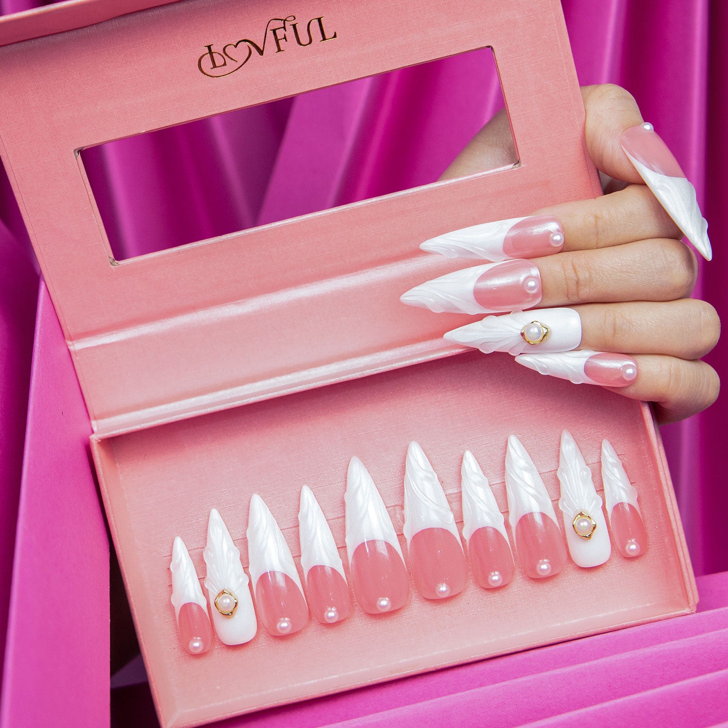 The White Handmade Stiletto Nails H306