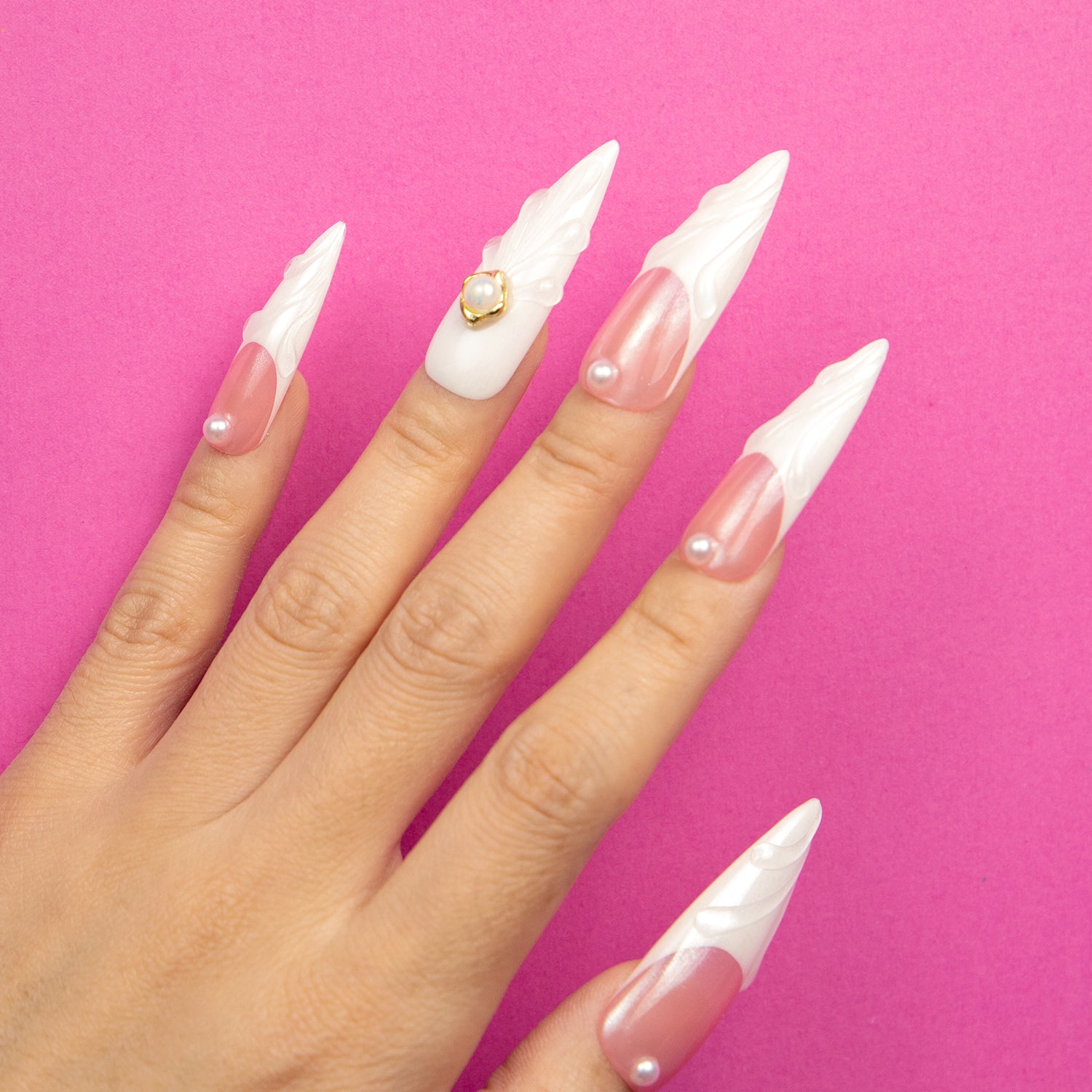 The White Handmade Stiletto Nails H306