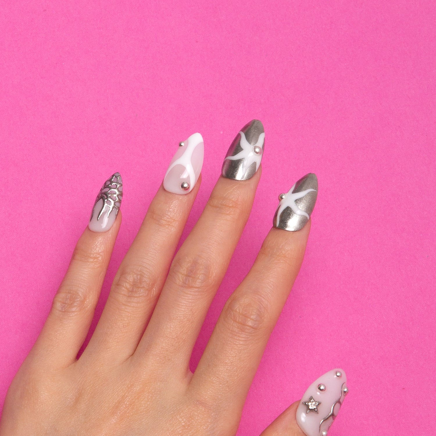 Frozen Star Handmade Almond Nails H318