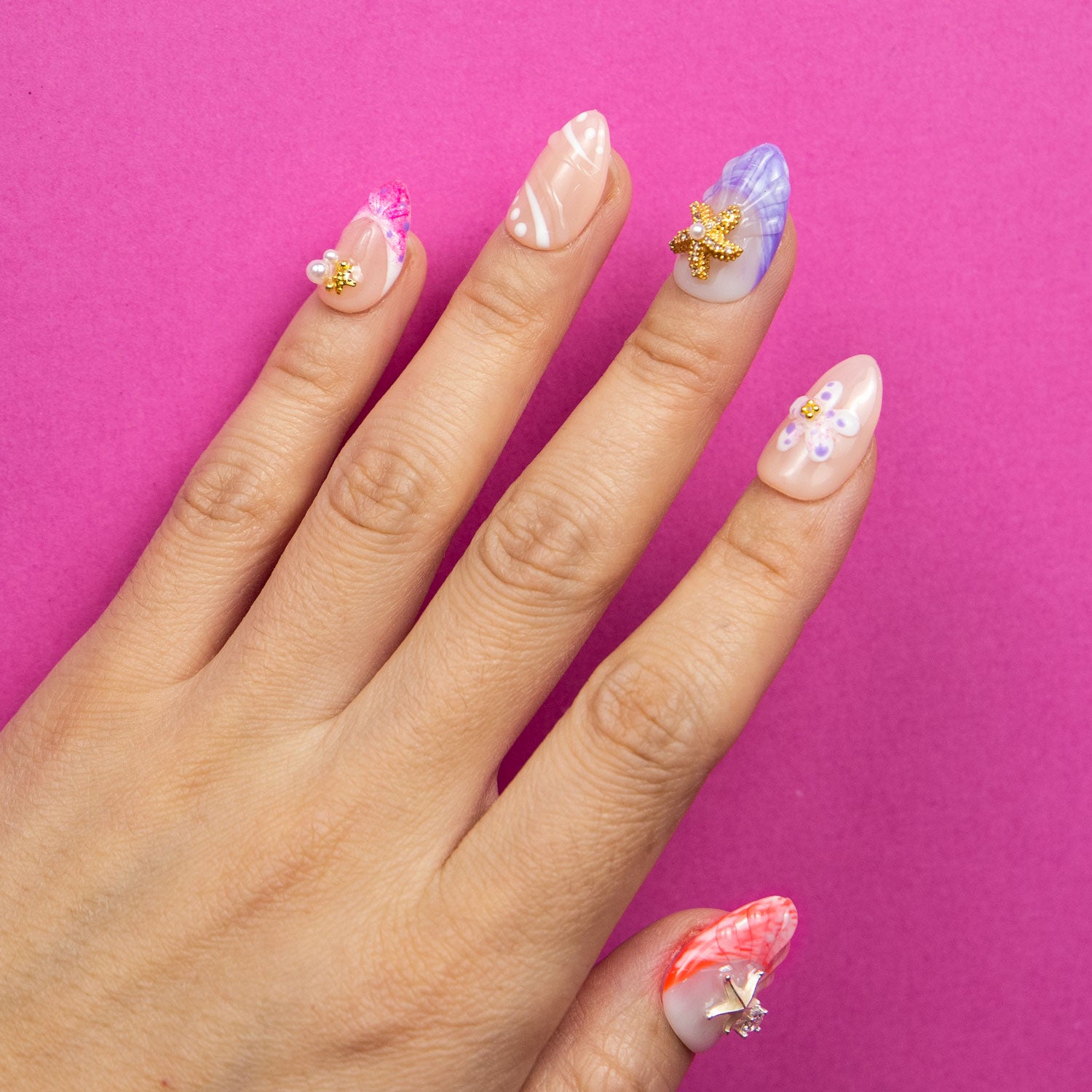 Coastal Sparkle Handmade Almond Nails H320