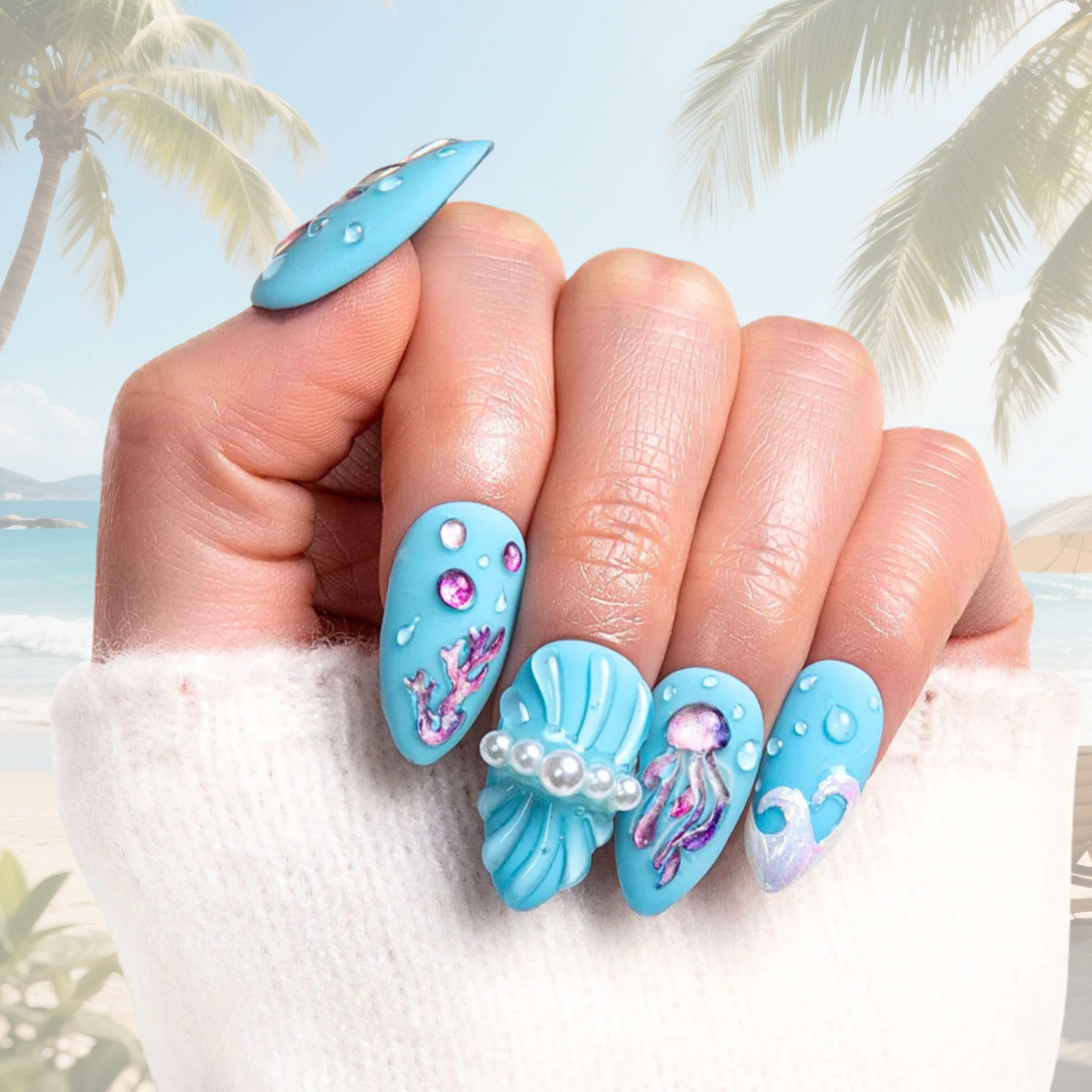 Coral Rhapsody Handmade Nails H323