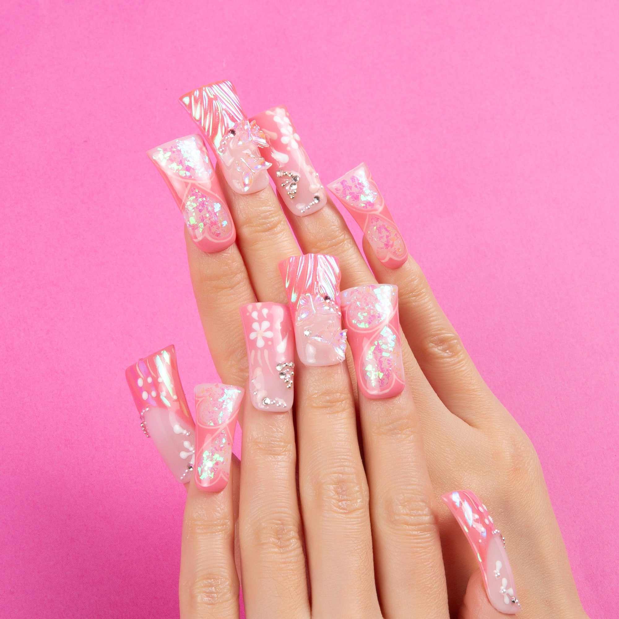 Pink Fantasy Handmade Duck Nails H327