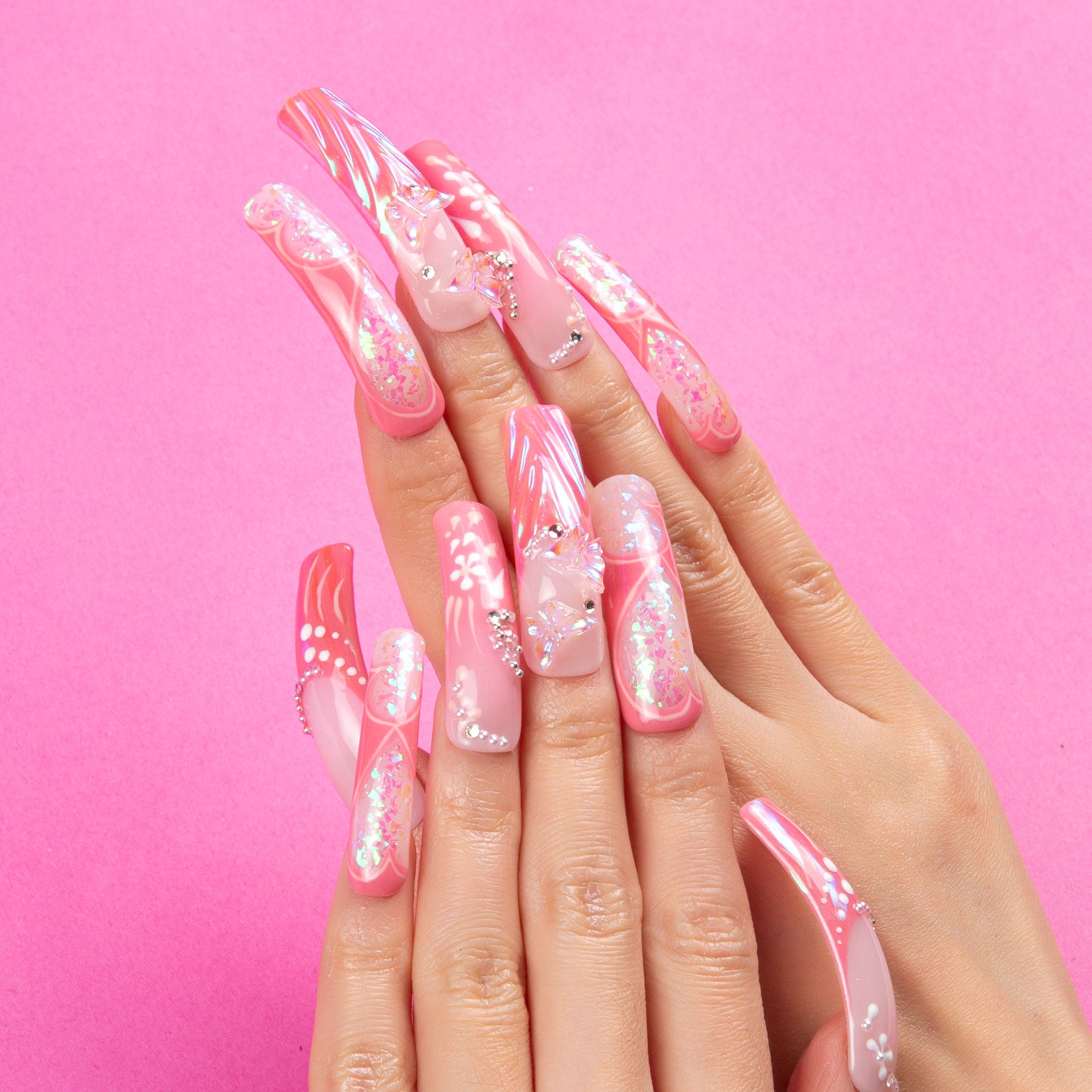 Pink Fantasy Handmade Curve Nails H327