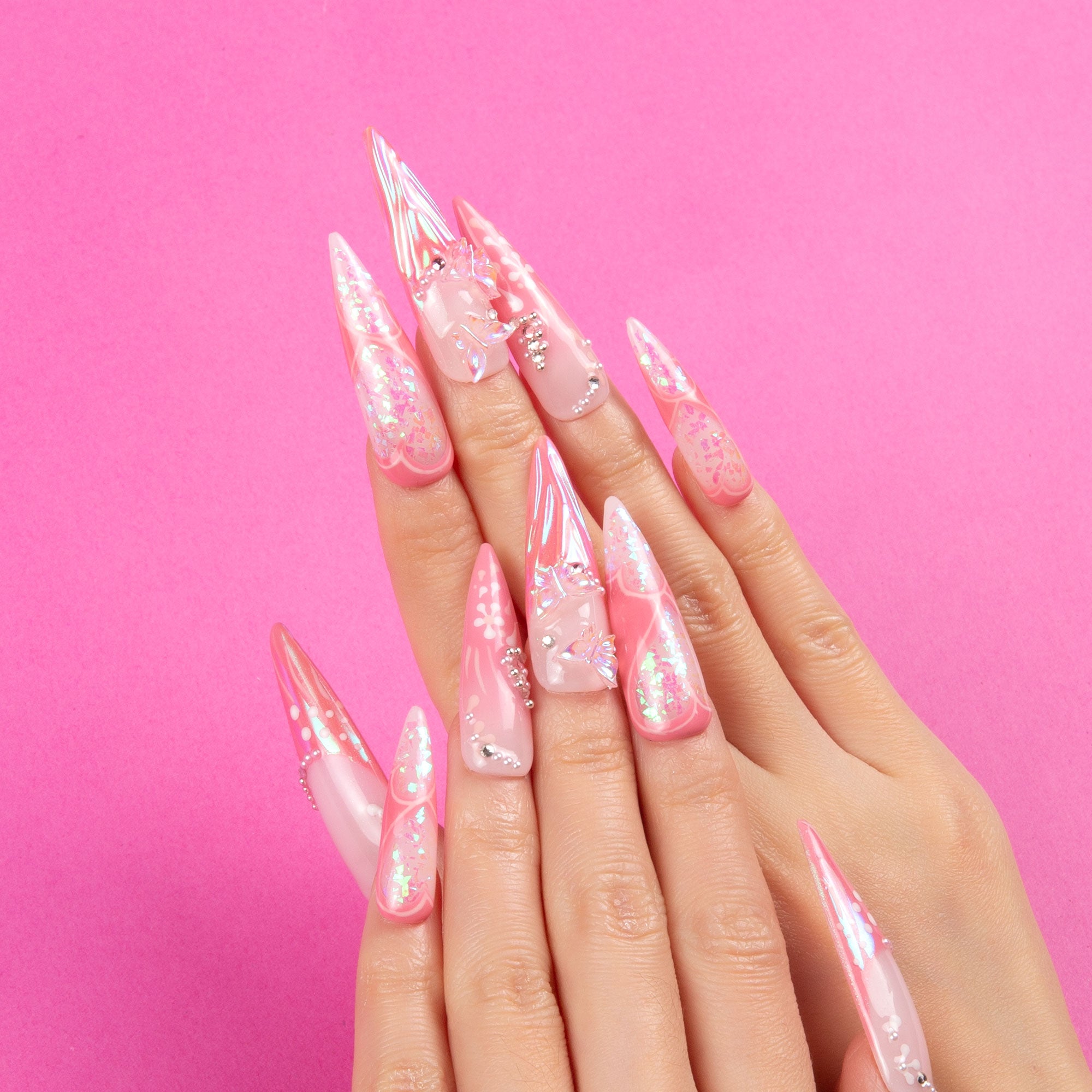 Pink Fantasy Handmade Stiletto Nails H327