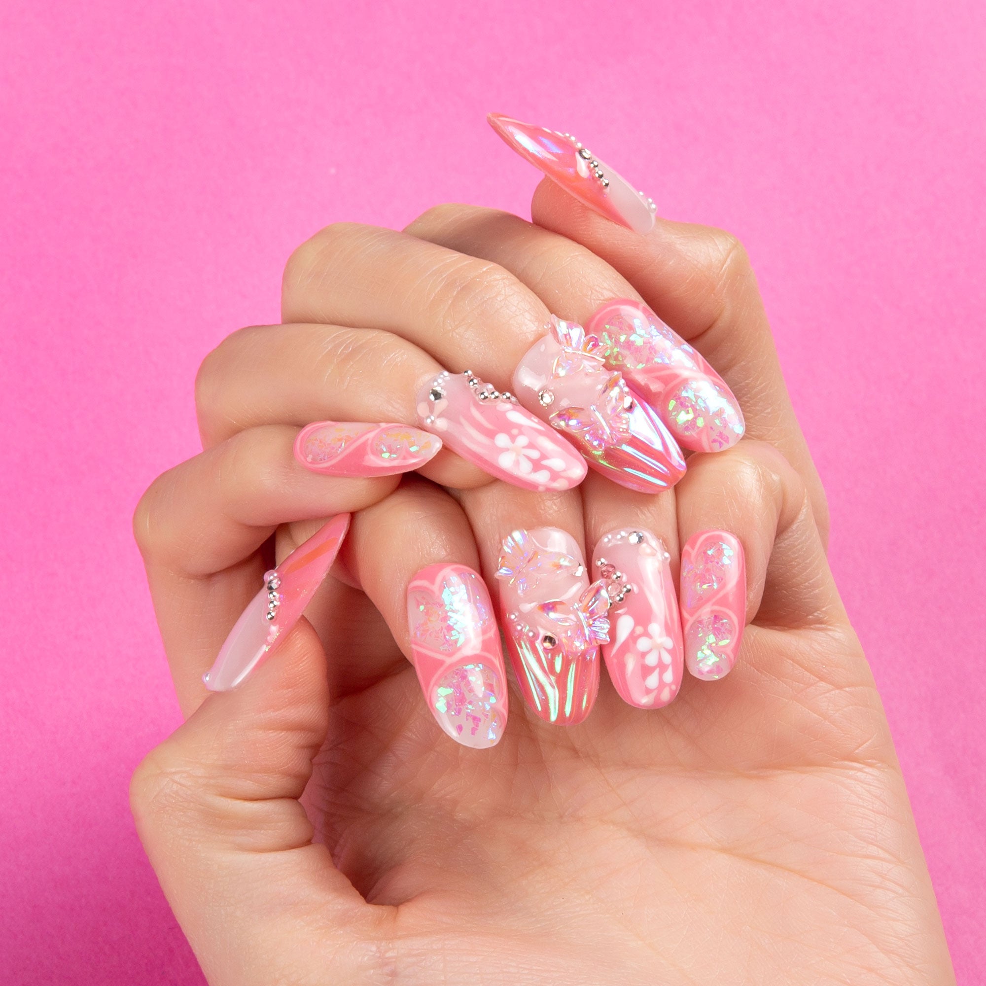 Pink Fantasy Handmade Round Nails H327