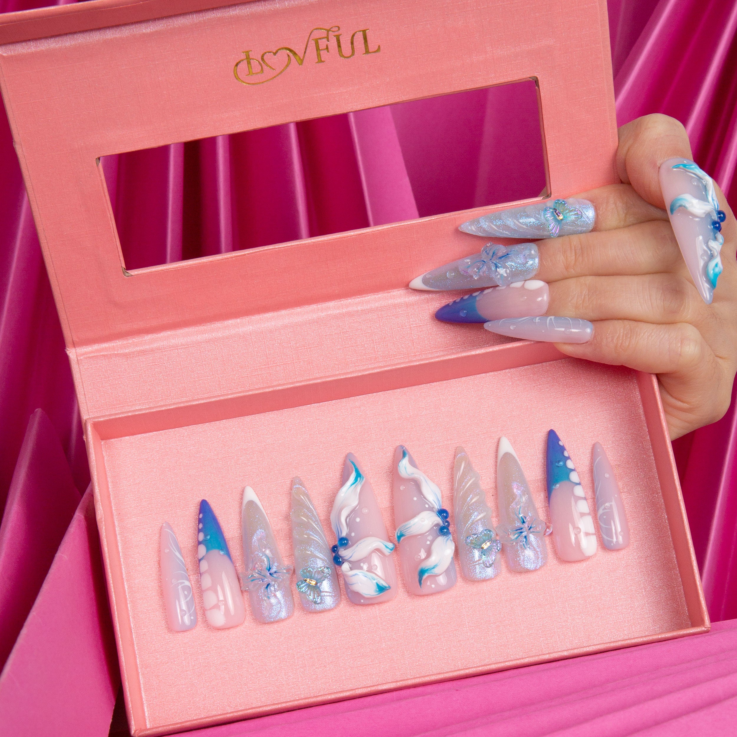 Blue Whisper Handmade Stiletto Nails H328