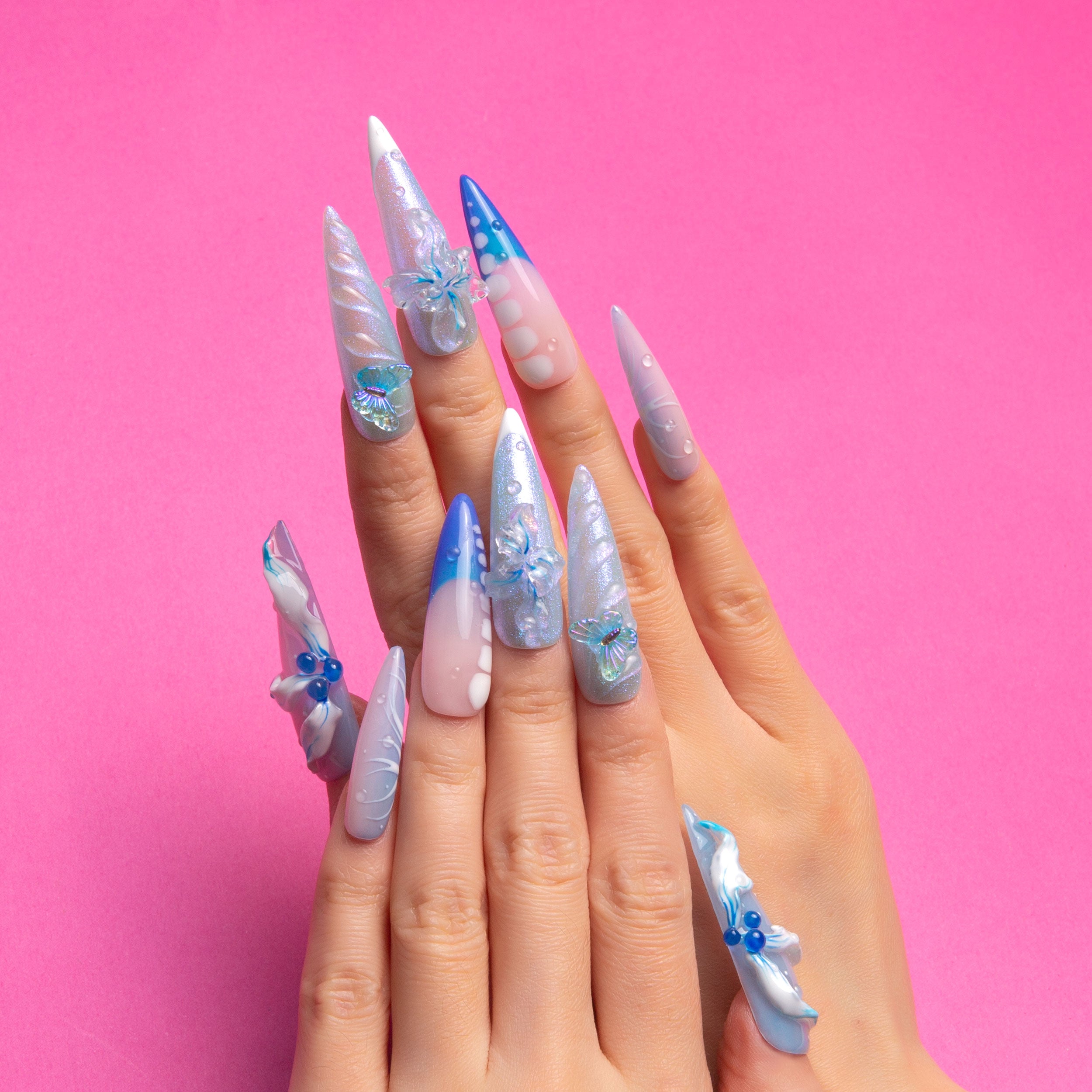 Blue Whisper Handmade Stiletto Nails H328