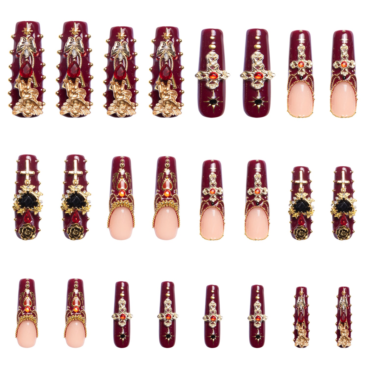 Gothic Romance Handmade Nails 24pcs H333