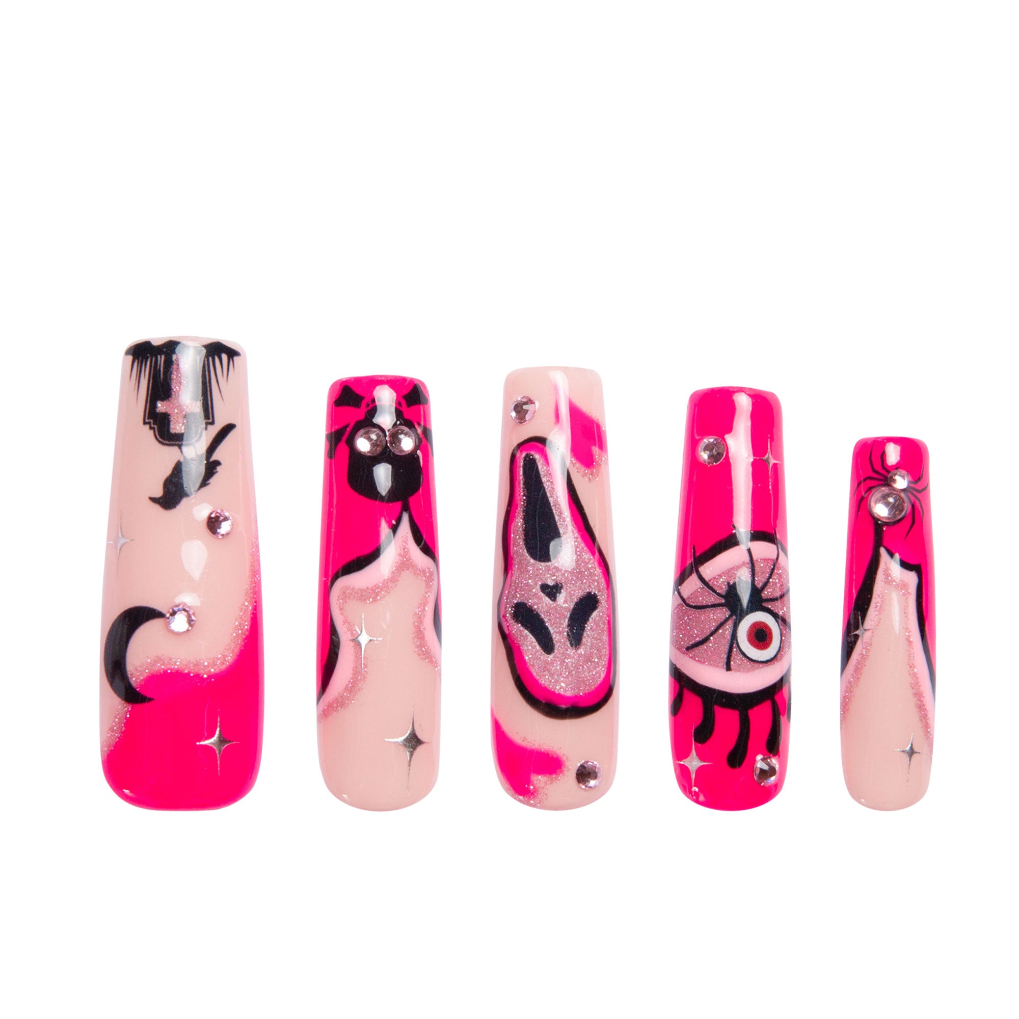 Pink Scream Handmade Nails GLOW IN THE DARK H338