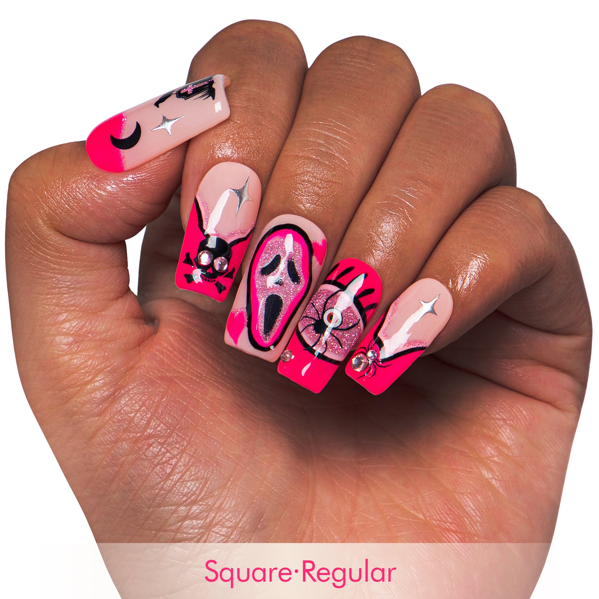 Pink Scream Handmade Nails GLOW IN THE DARK H338