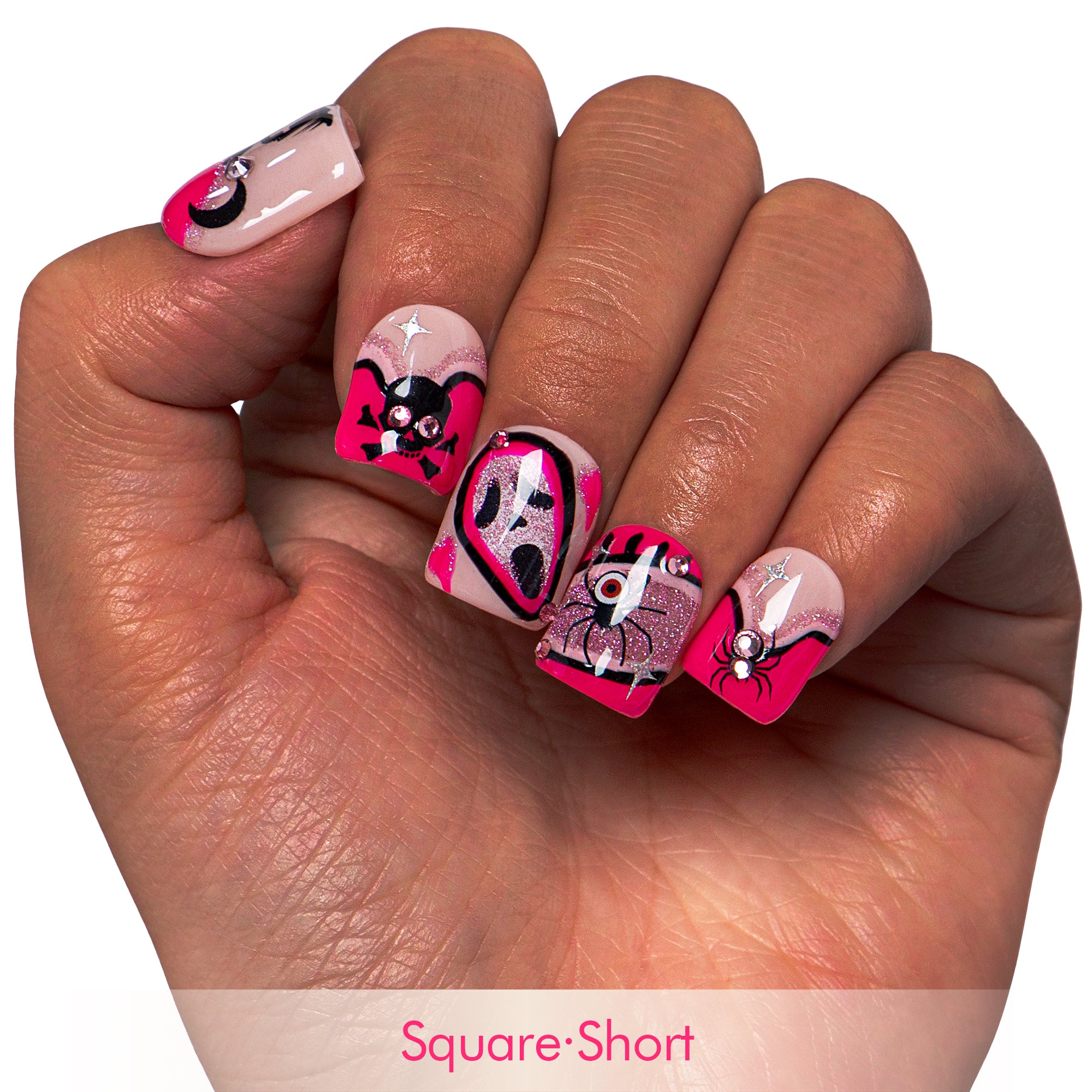 Pink Scream Handmade Nails GLOW IN THE DARK H338
