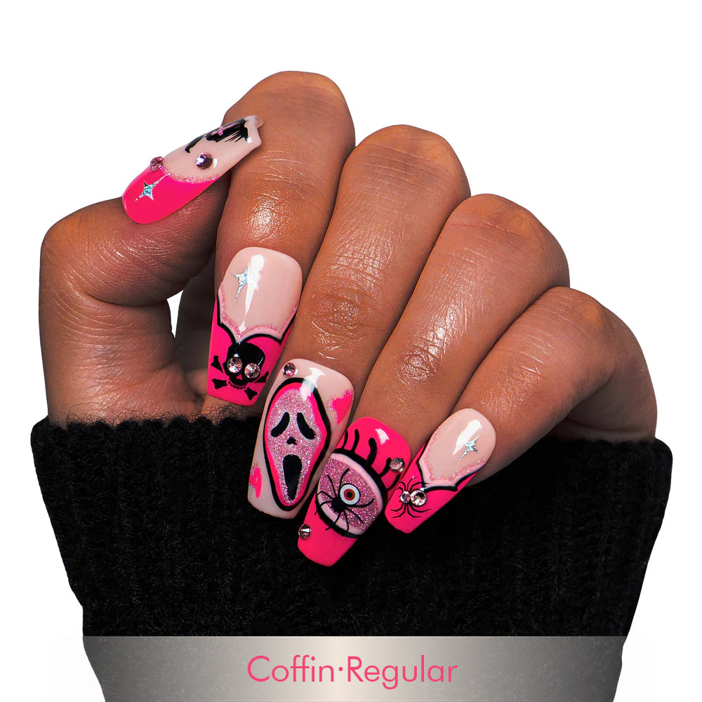 Pink Scream Handmade Nails GLOW IN THE DARK H338