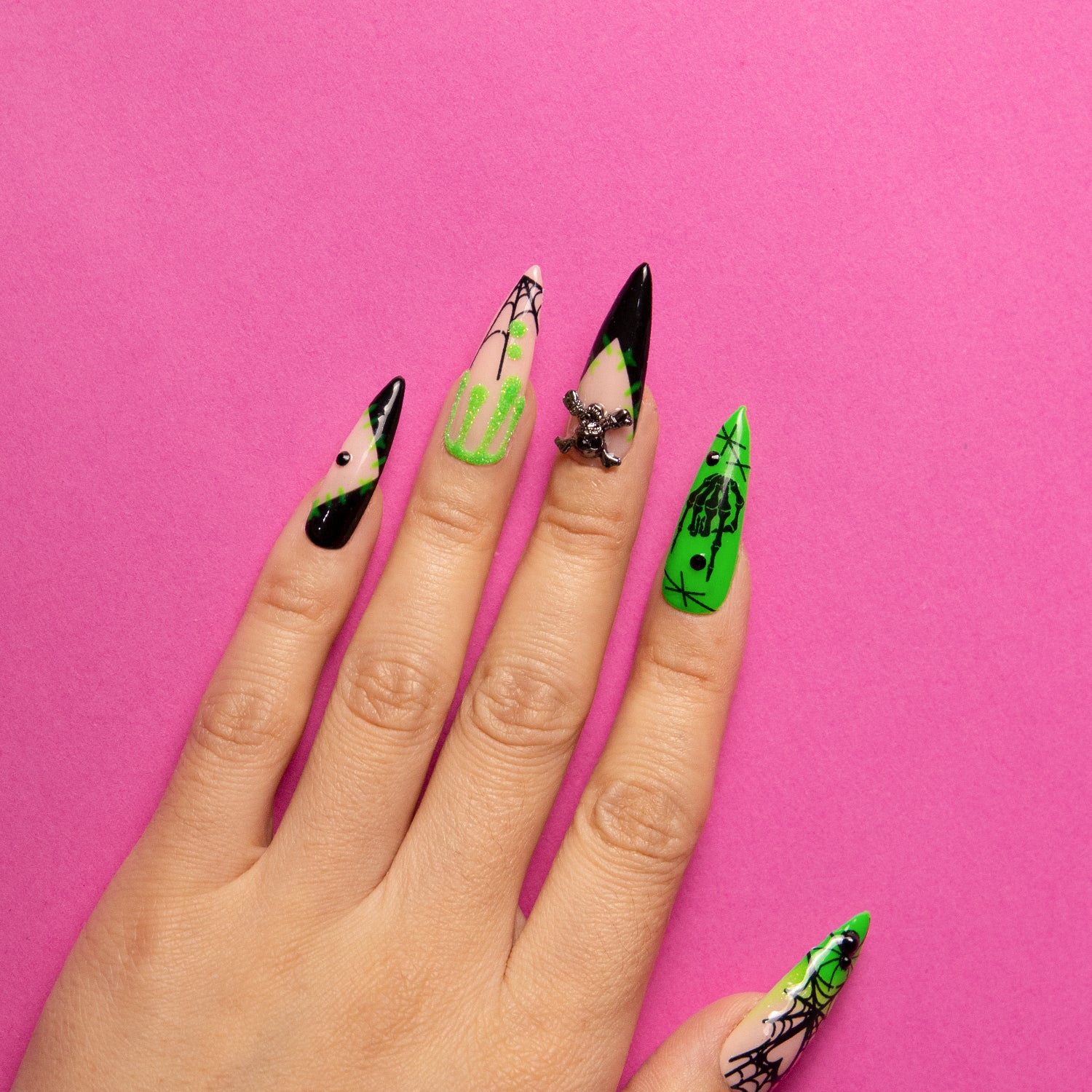 Luminous Lurker Handmade Stiletto Nails GLOW IN THE DARK H339