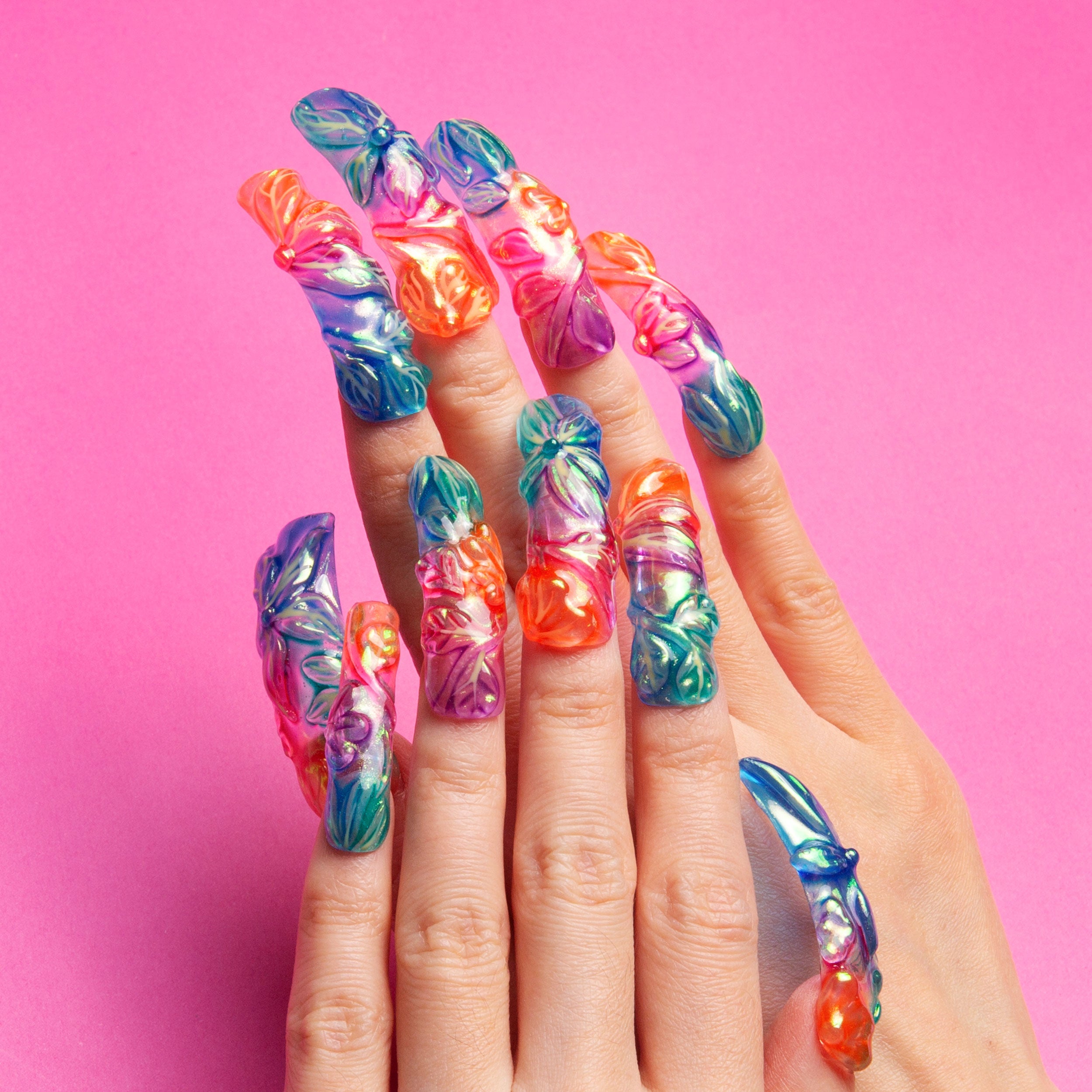 Charming Rainbow Handmade Curve Nails H341