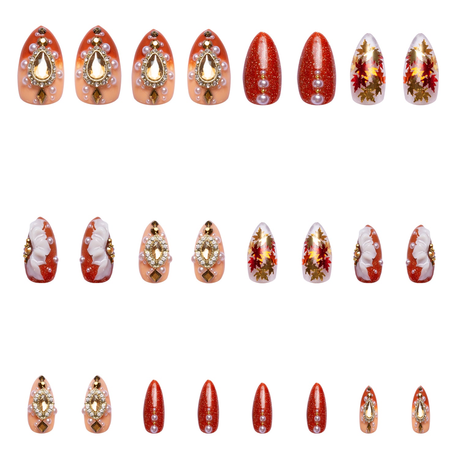 Golden Cascade Handmade Nails 24pcs H343