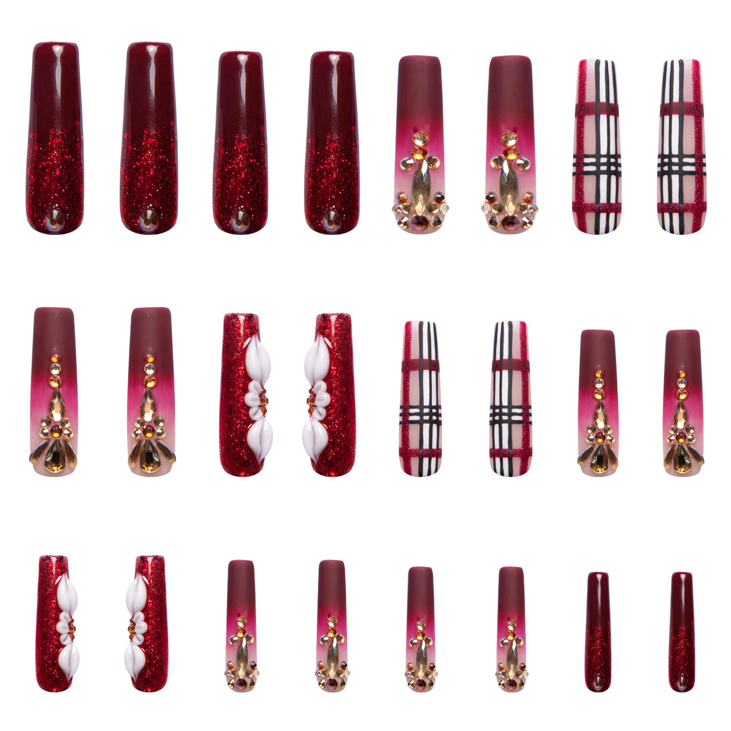 Crimson Charm Handmade Nails 24pcs H345