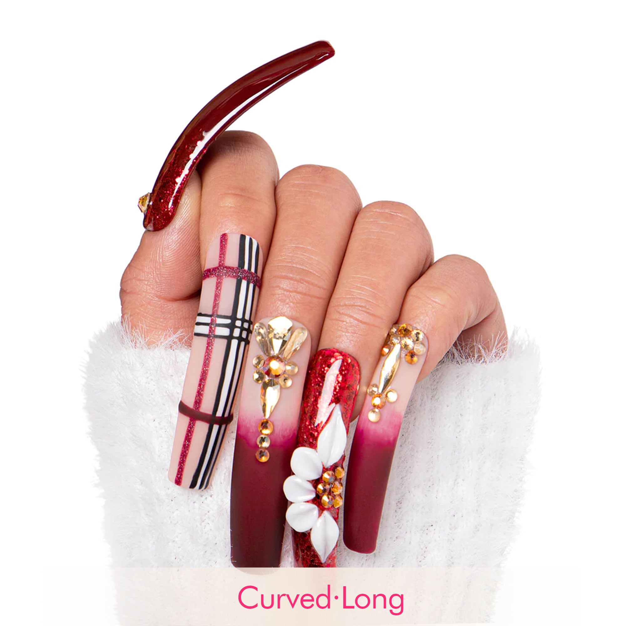 Crimson Charm Handmade Nails H345