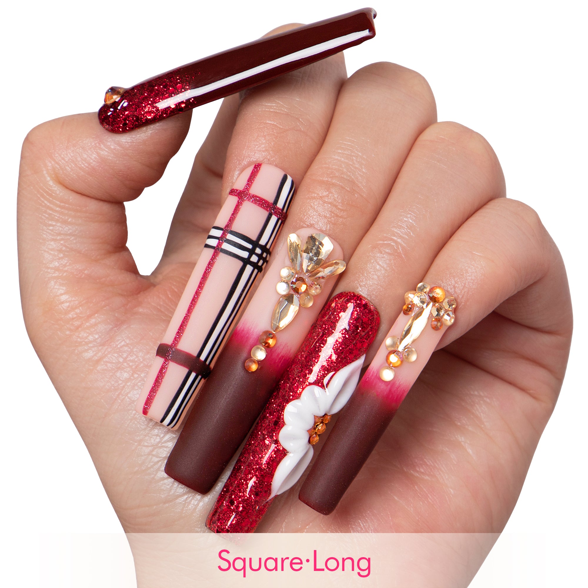 Crimson Charm Handmade Nails H345