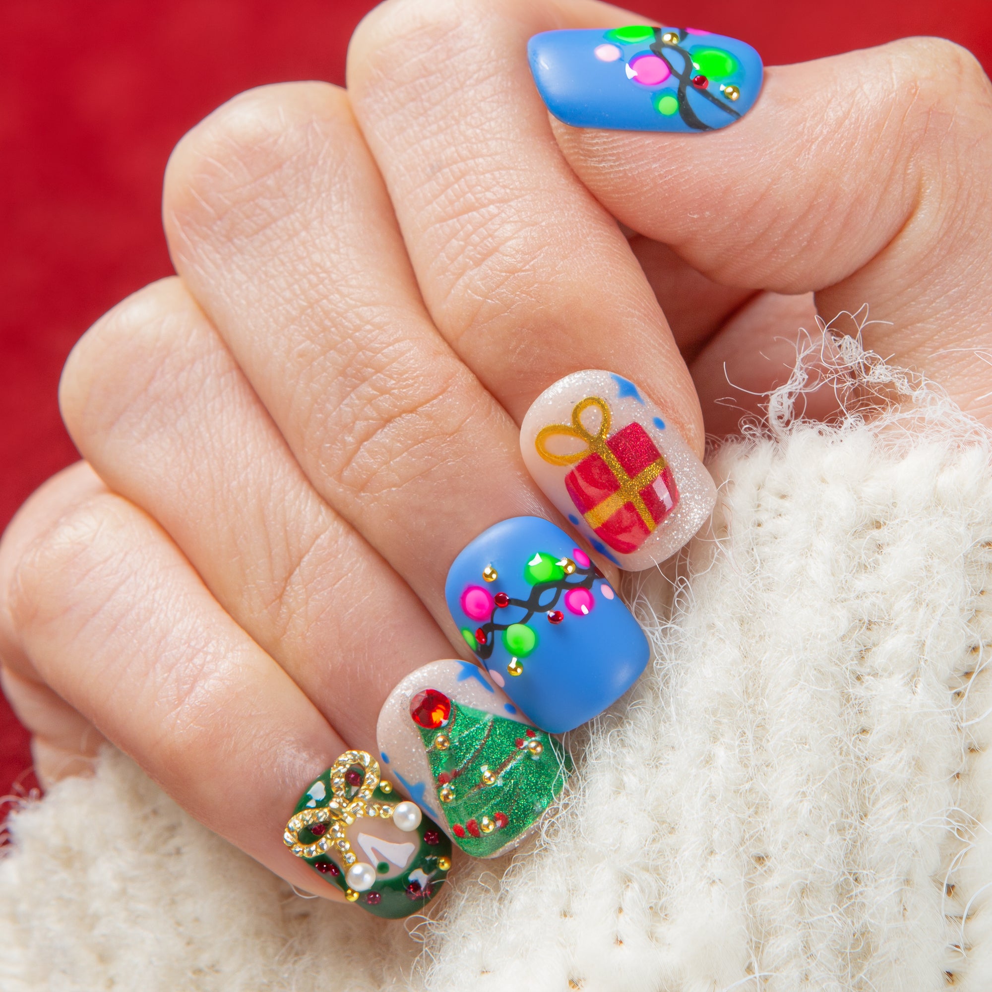 Christmas Cheer Handmade Square Nails H348 RTS