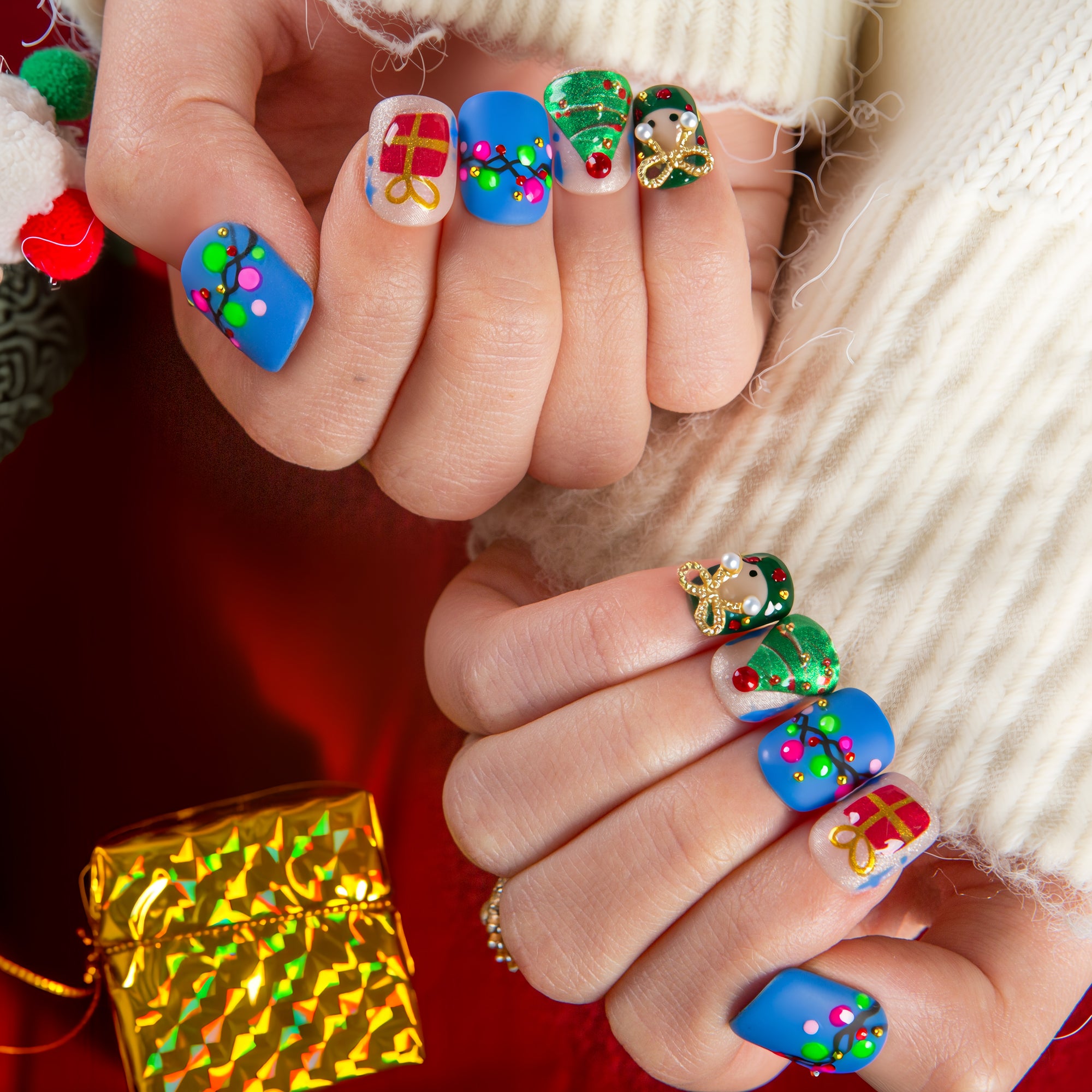 Christmas Cheer Handmade Square Nails H348 RTS