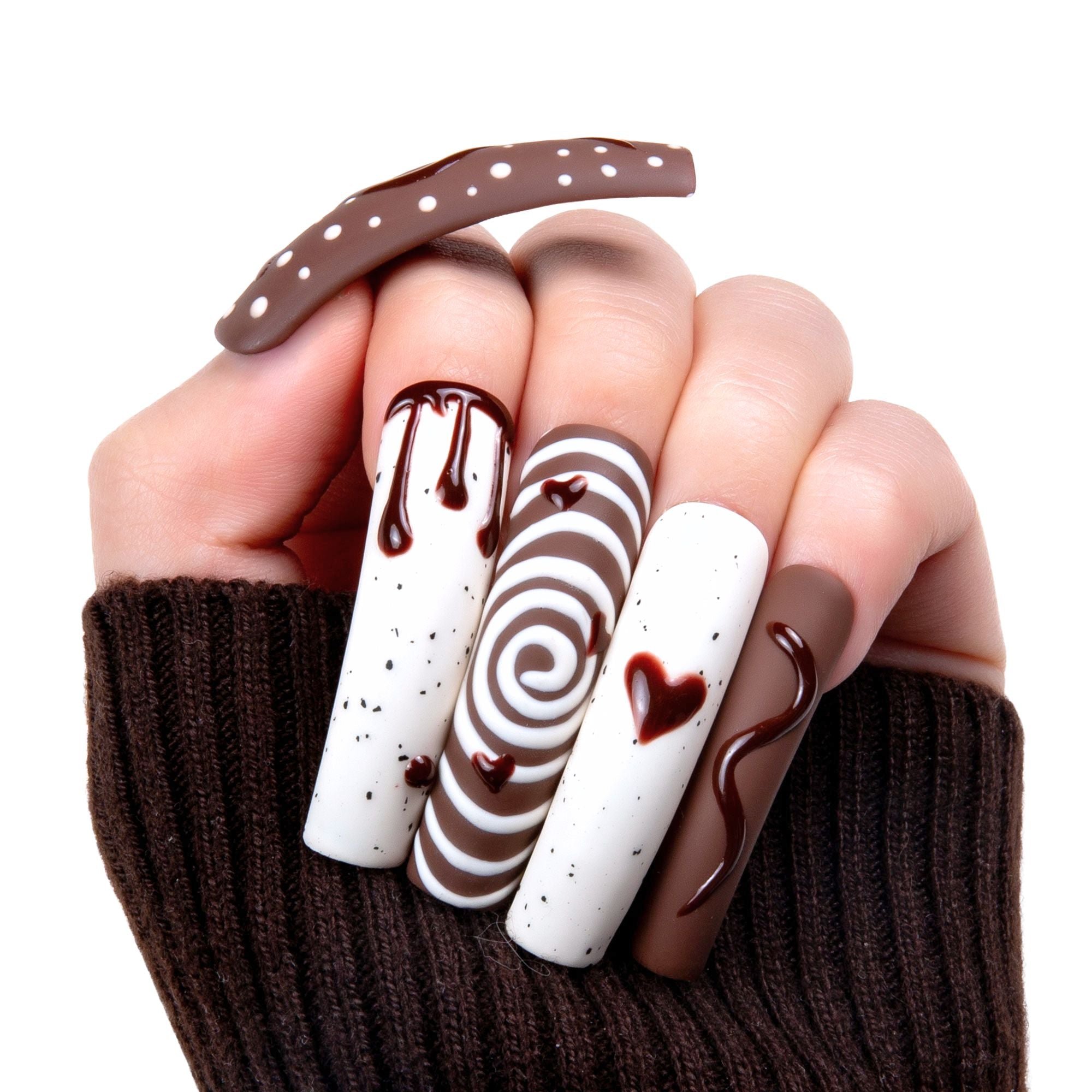 Cocoa Swirls Handmade Nails H369