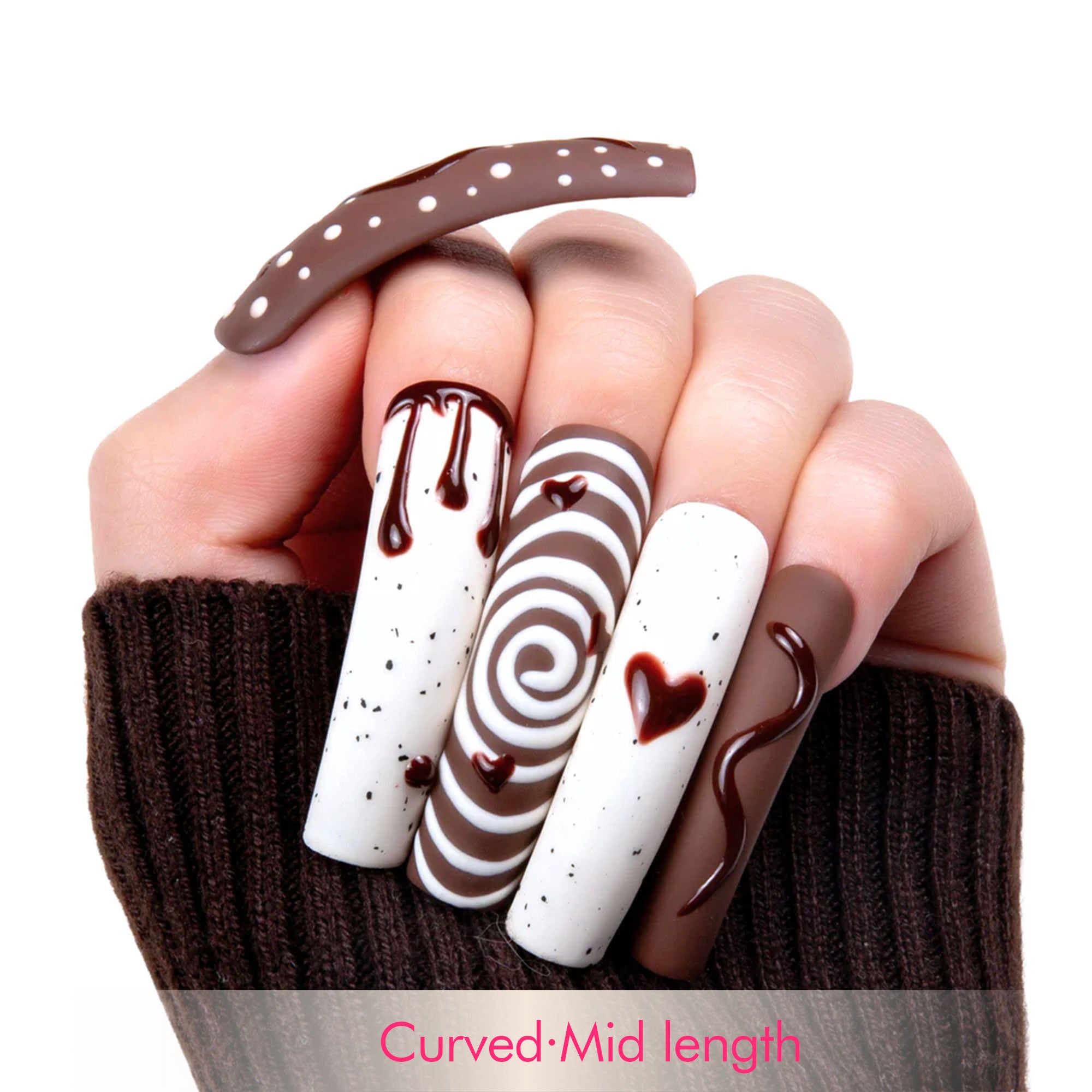 Cocoa Swirls Handmade Nails H369