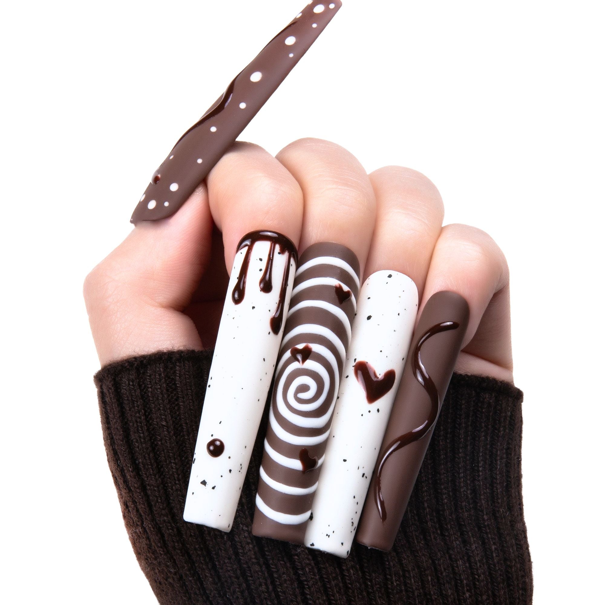 Cocoa Swirls Handmade Nails H369