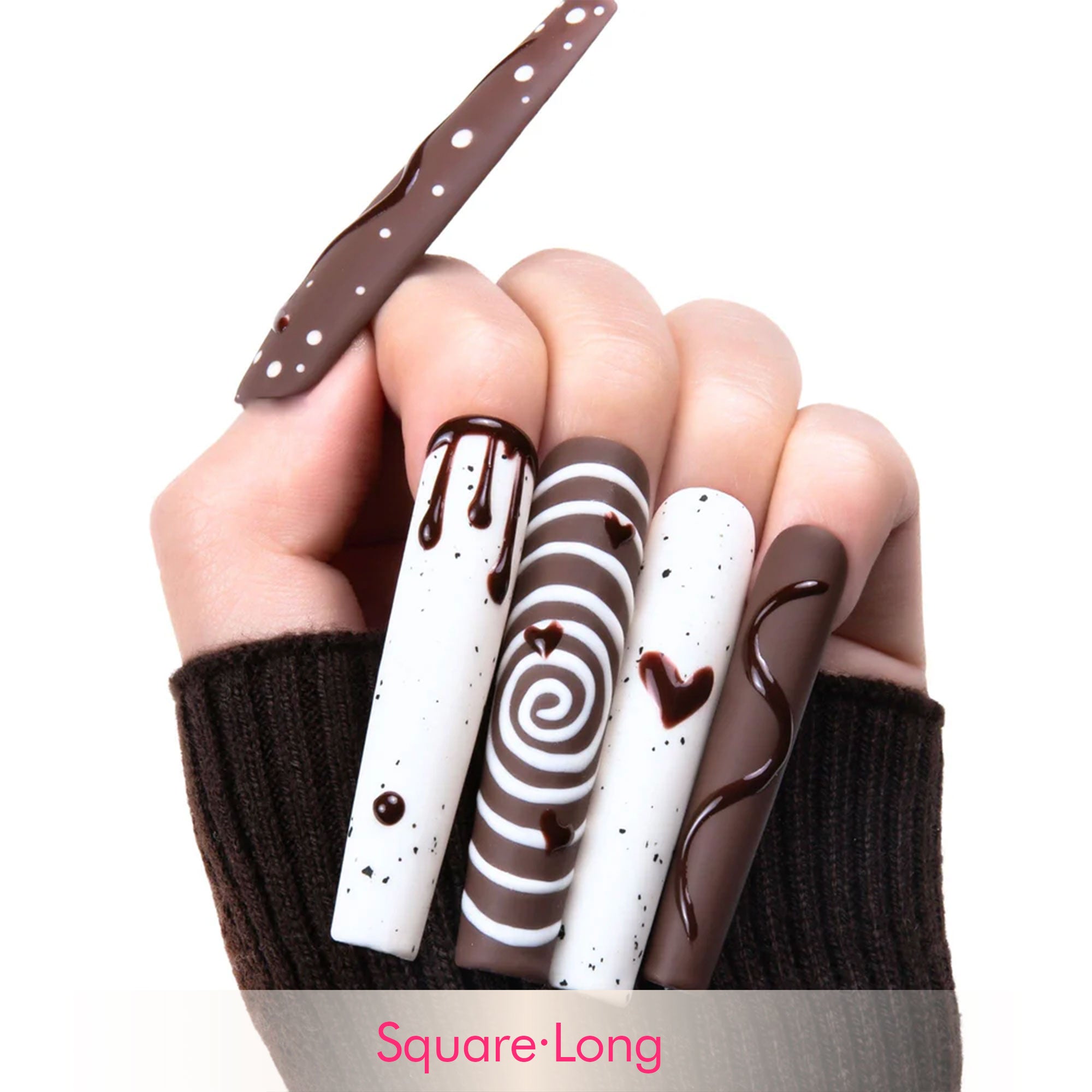 Cocoa Swirls Handmade Nails H369