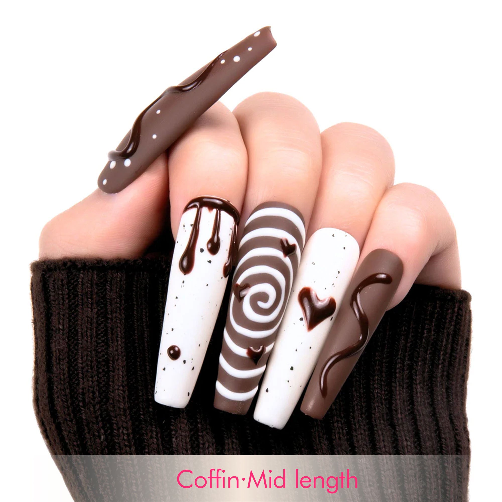 Cocoa Swirls Handmade Nails H369