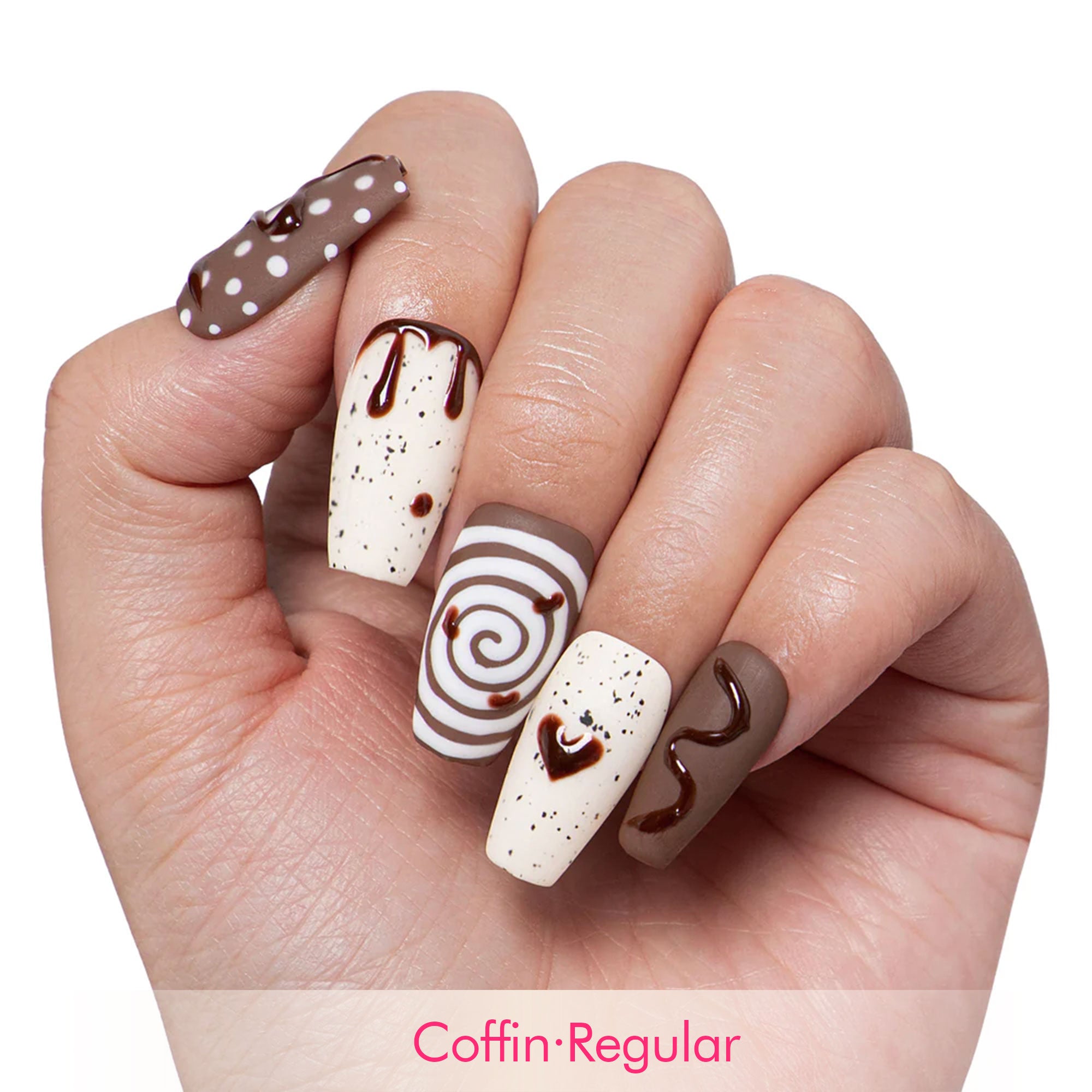 Cocoa Swirls Handmade Nails H369
