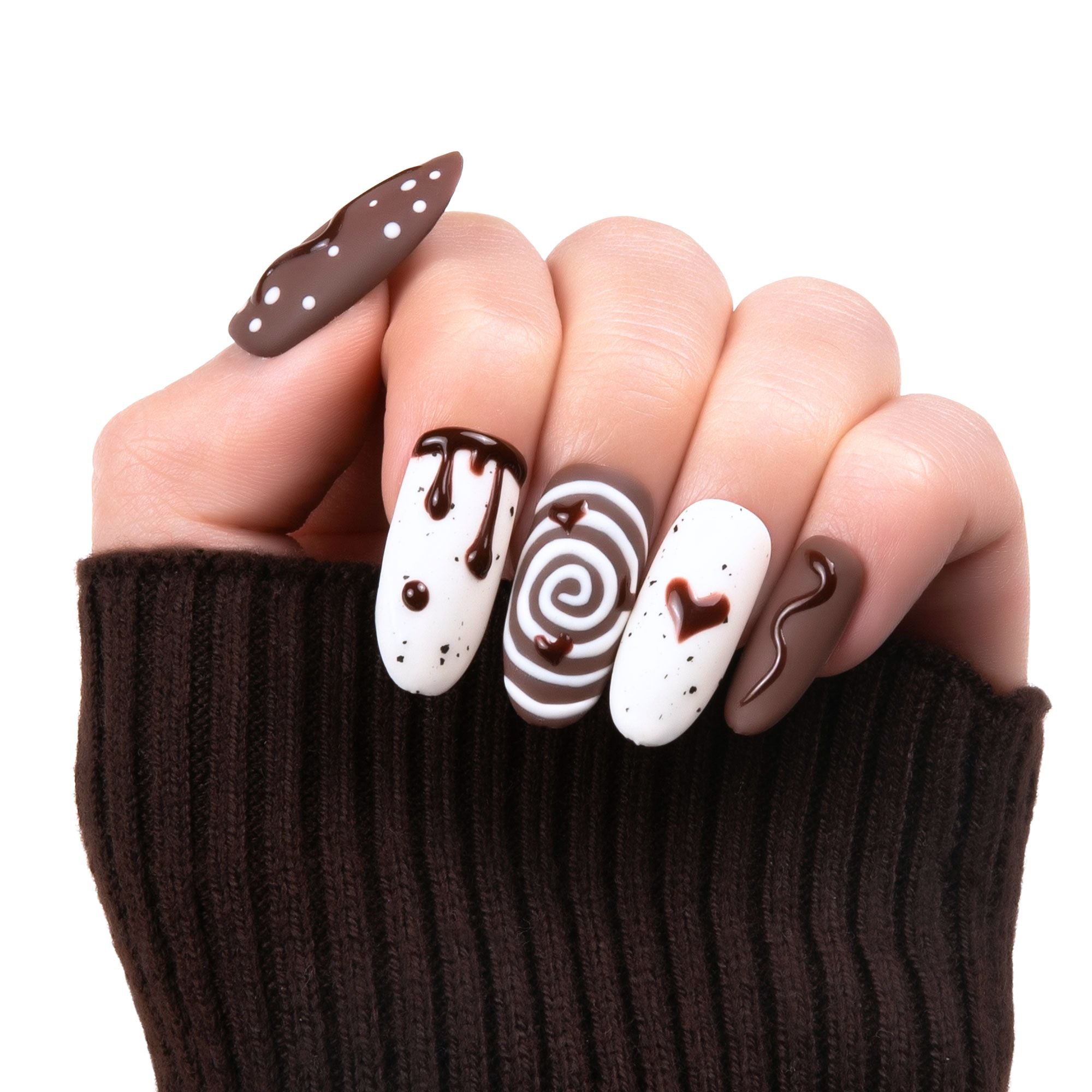 Cocoa Swirls Handmade Nails H369