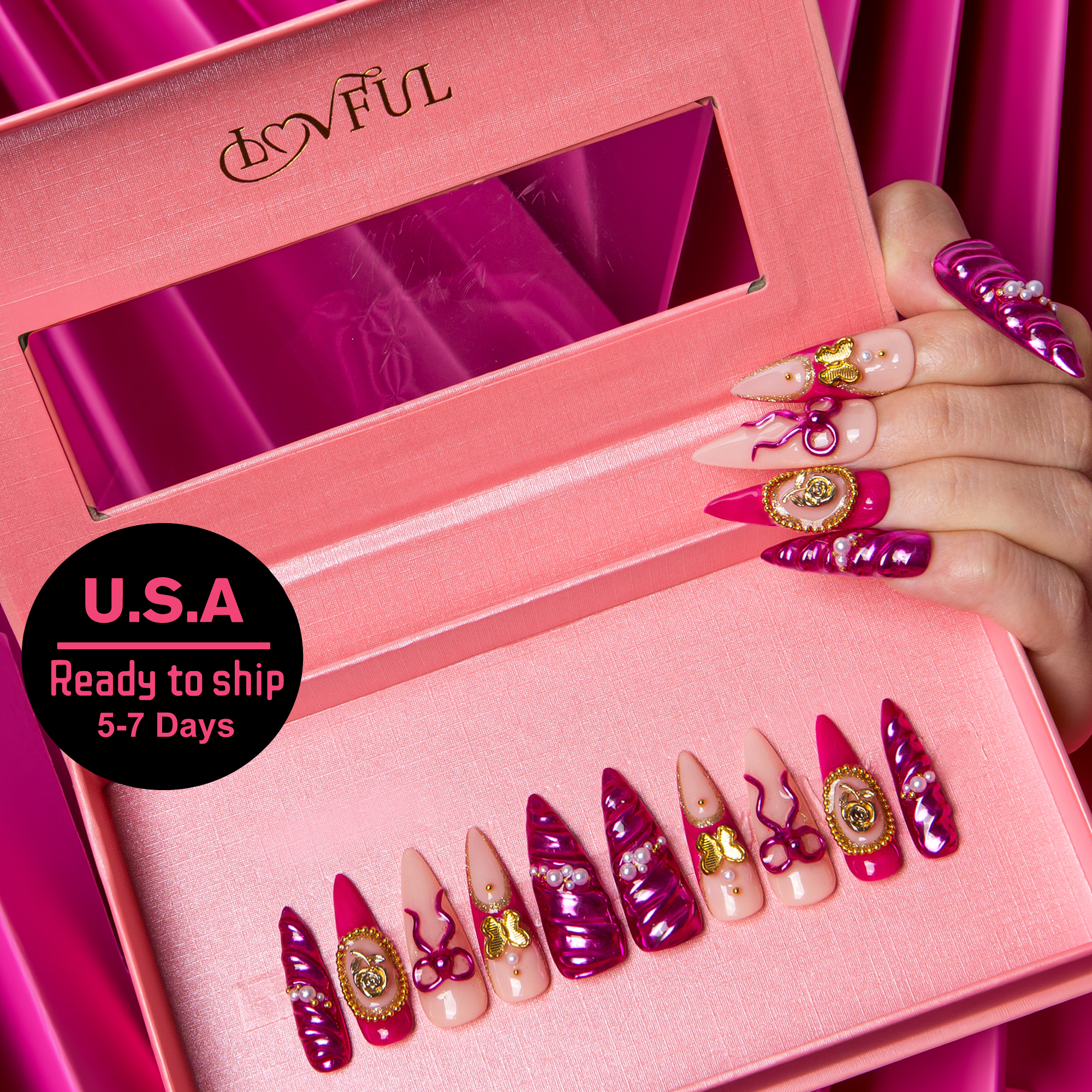 Fuchsia Wonderland Handmade Nails H373 RTS