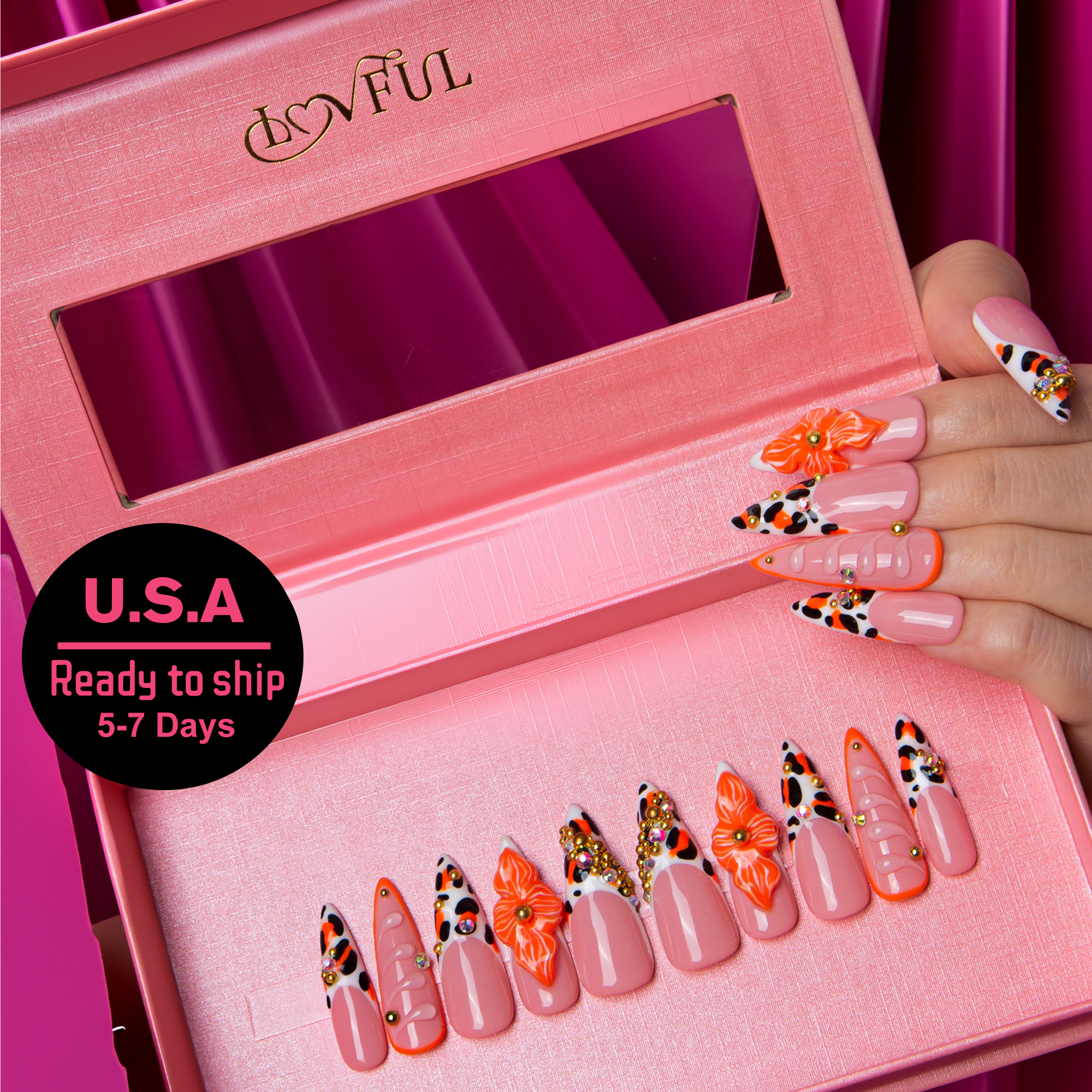 Tropical Sunset Handmade Nails H374 RTS