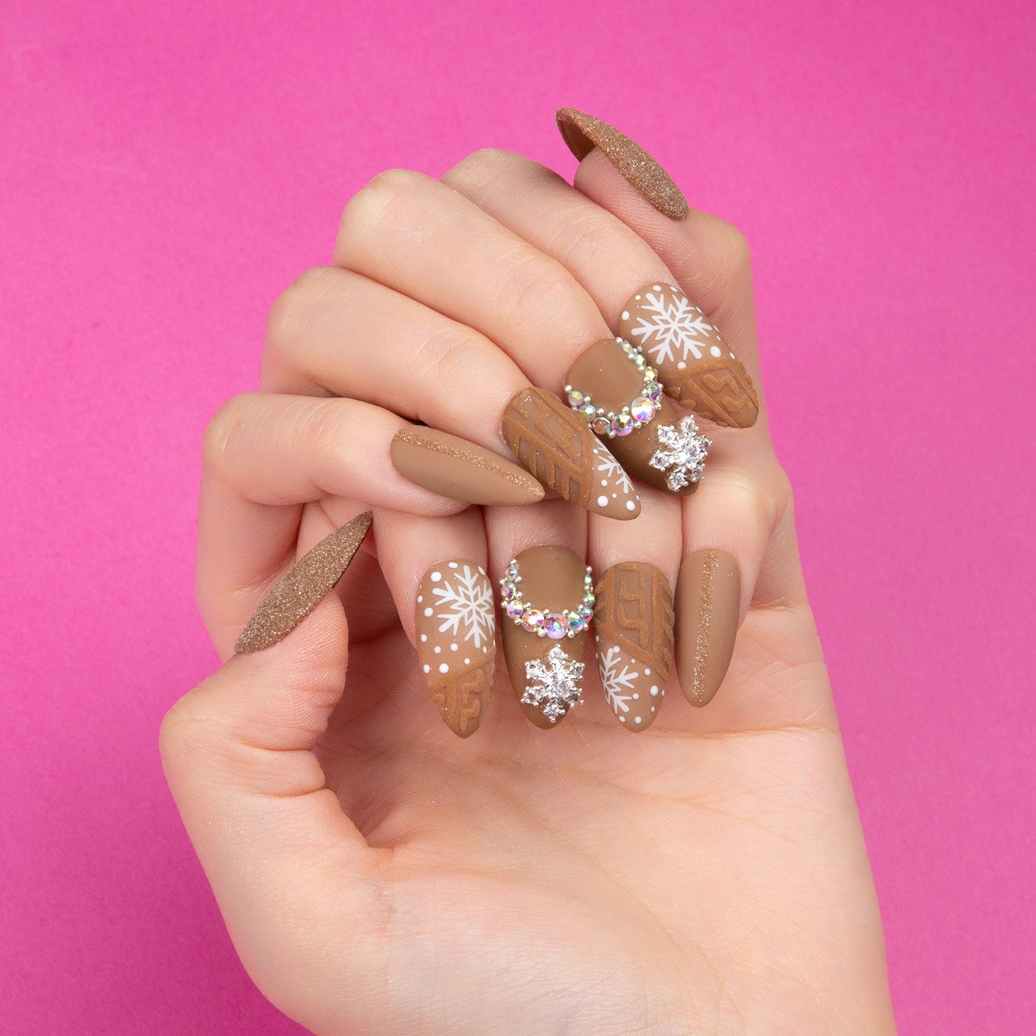 Winter Chic Handmade Almond Nails H379