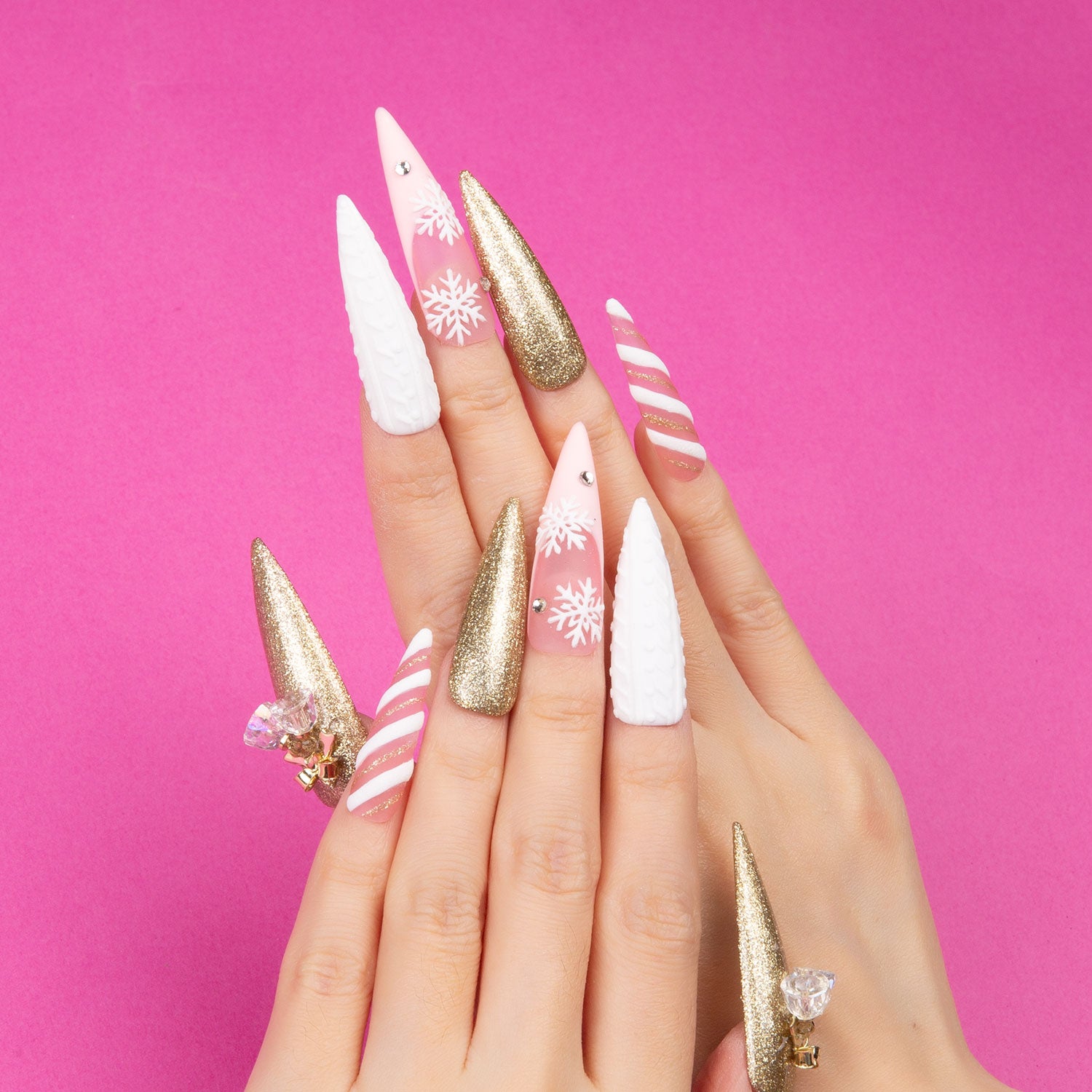 Festive Finesse Handmade Stiletto Nails H381