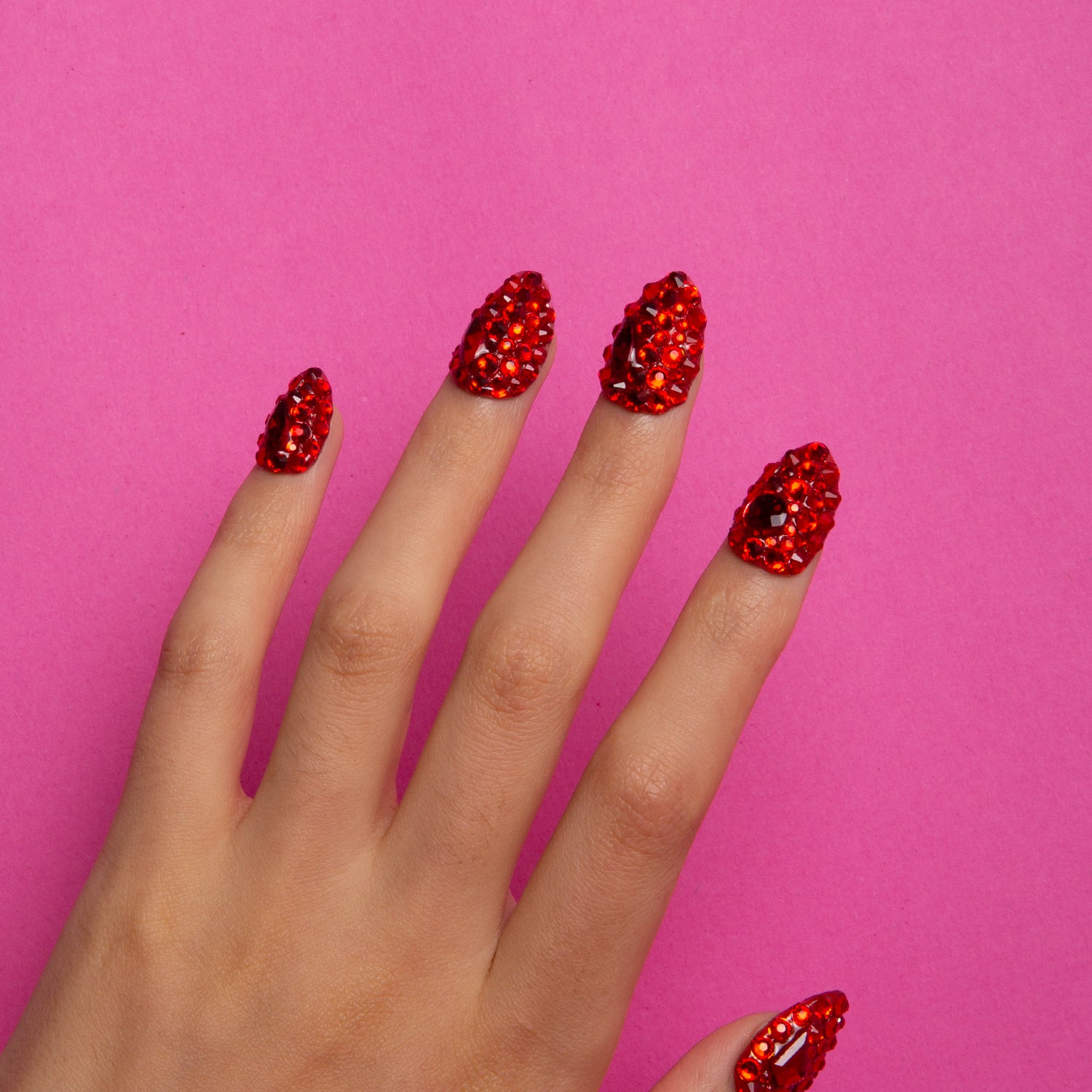 Flaming Sex Red Handmade Almond Nails H39