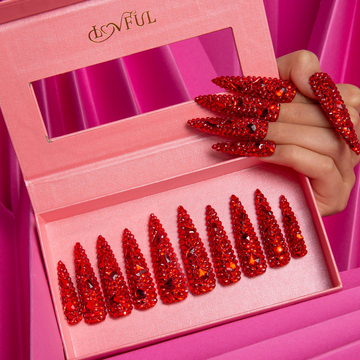 Flaming Sex Red Handmade Stiletto Nails H39