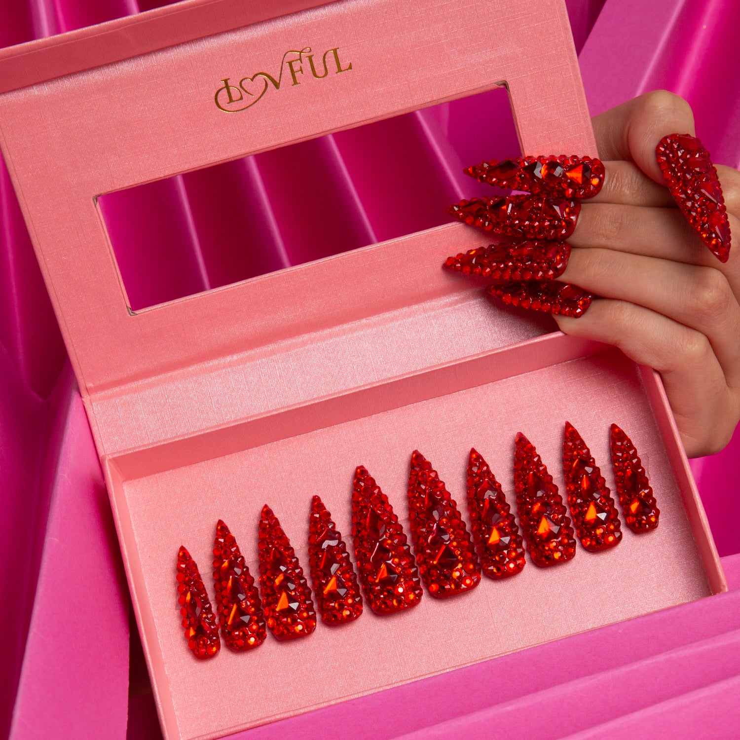 Flaming Sex Red Handmade Stiletto Nails H39