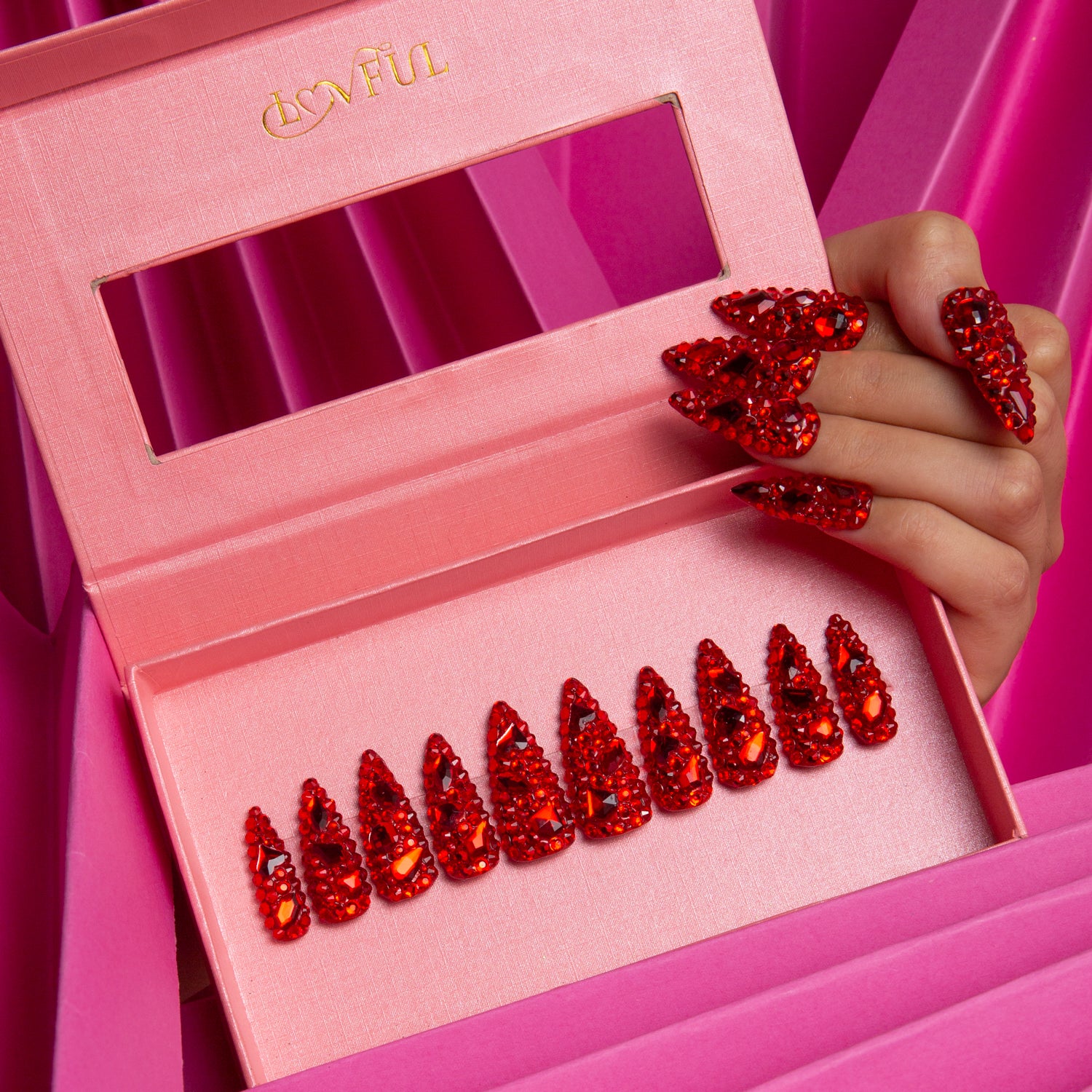 Flaming Sex Red Handmade Stiletto Nails H39