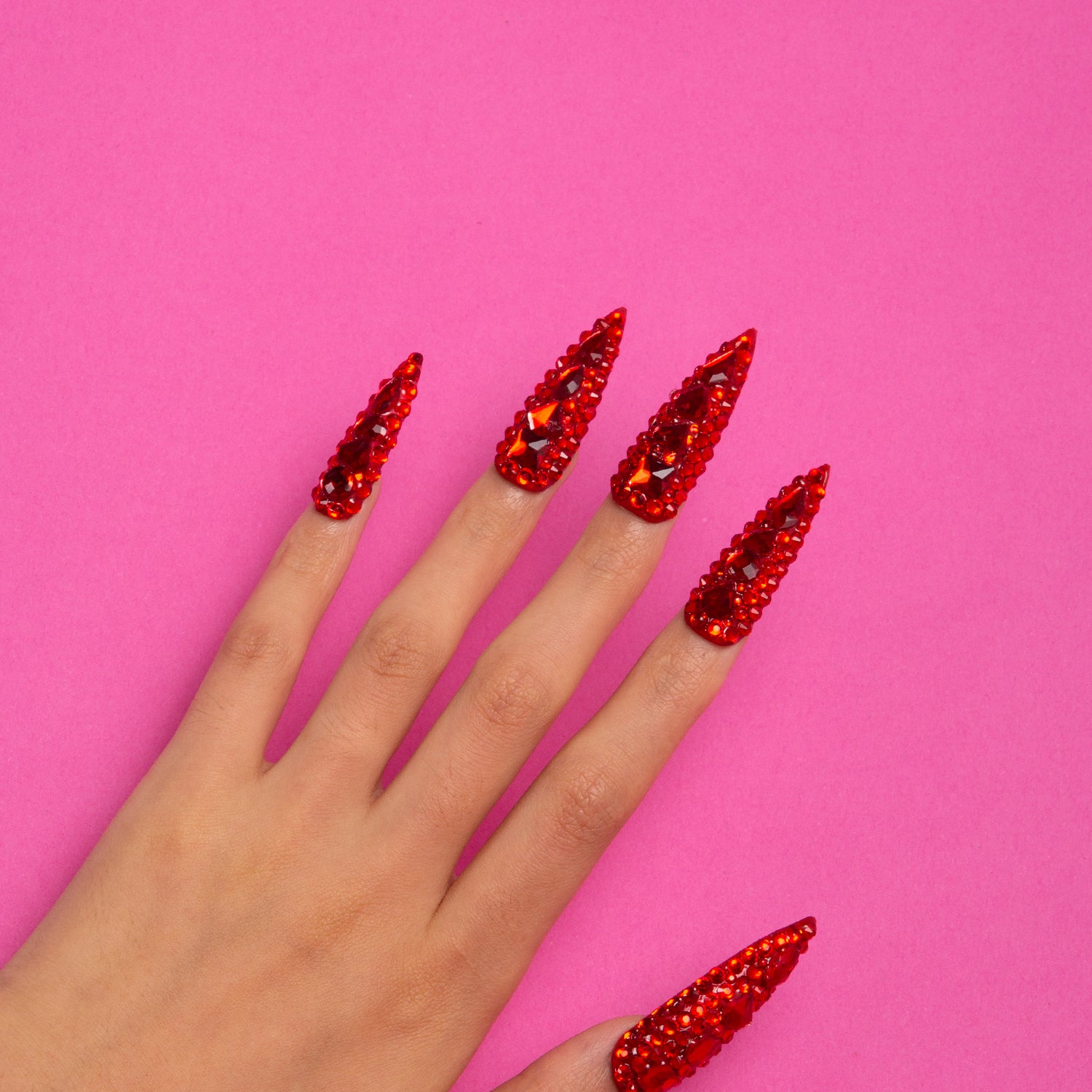 Flaming Sex Red Handmade Stiletto Nails H39