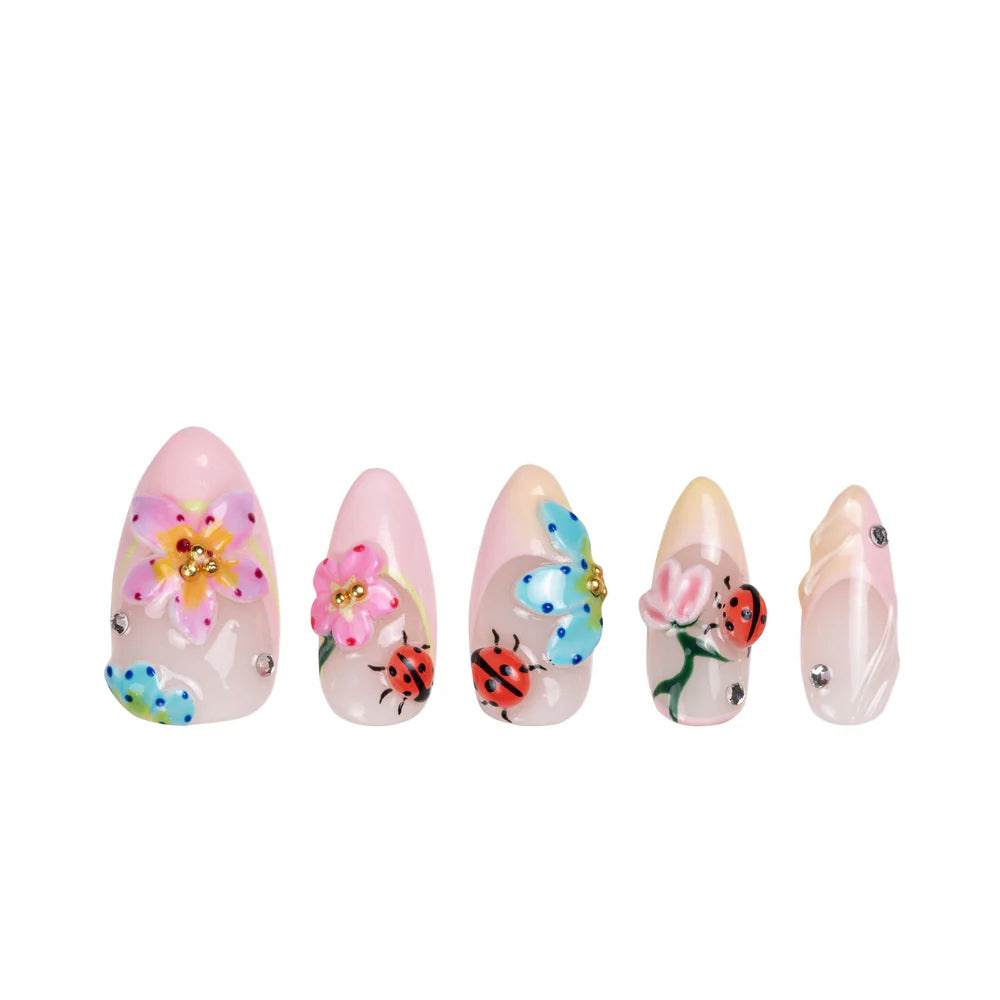 Lovebug Picnic Handmade Almond Nails H393 RTS