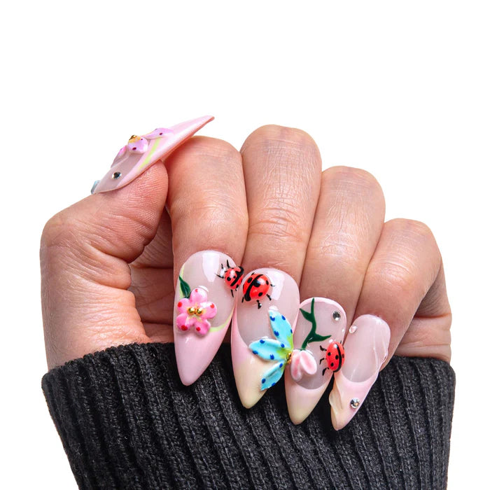 Lovebug Picnic Handmade Almond Nails H393 RTS