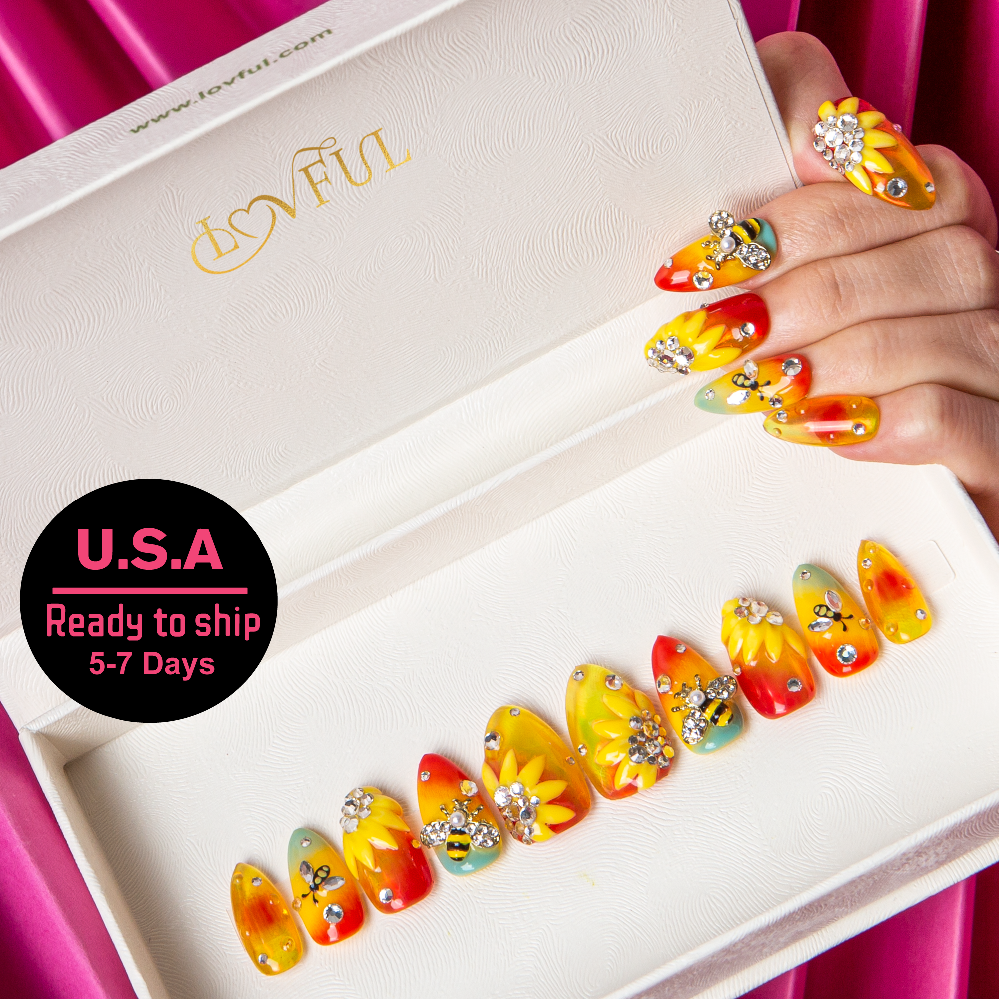 Bee's first love Handmade Almond Nails H395 RTS
