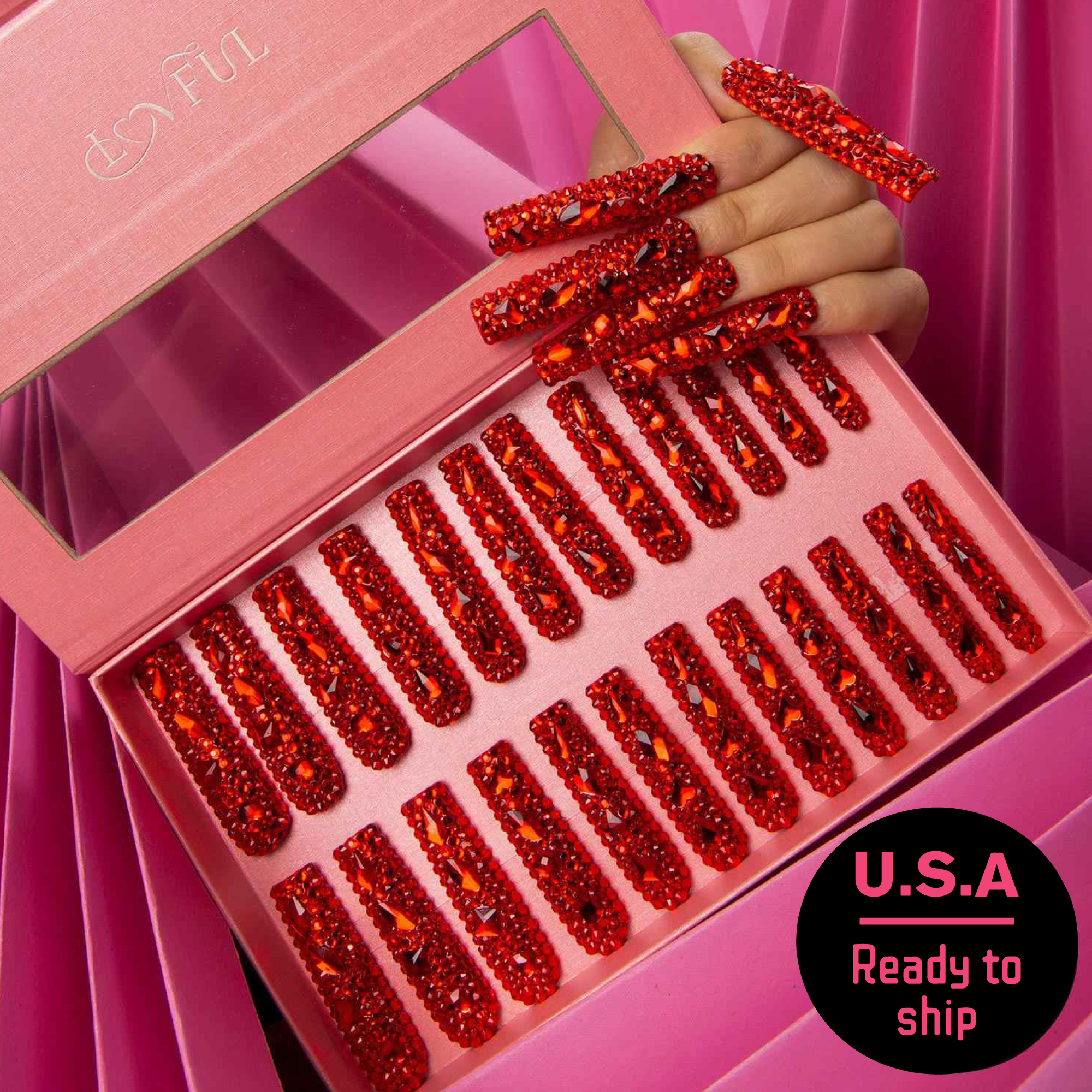 Flaming Sex Red Handmade Nails 24pcs H39 RTS